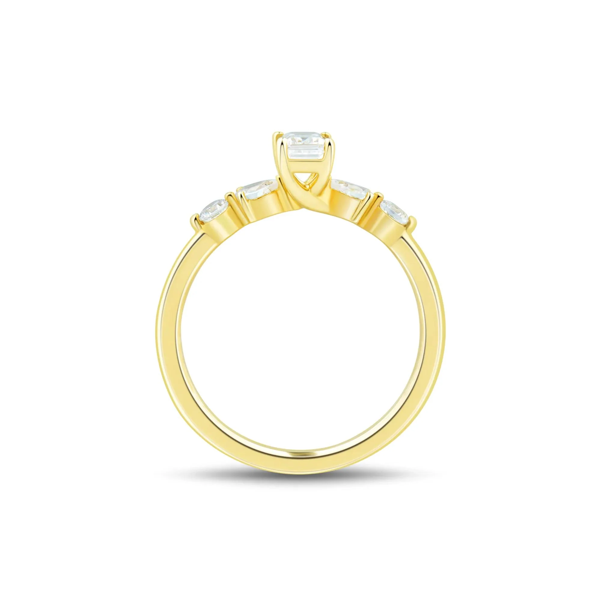3/4 CT. Tw. Emerald-Cut Diamond Engagement Ring 14K Yellow Gold Round Brilliant Cut Size 6.5 1mm - Image 2