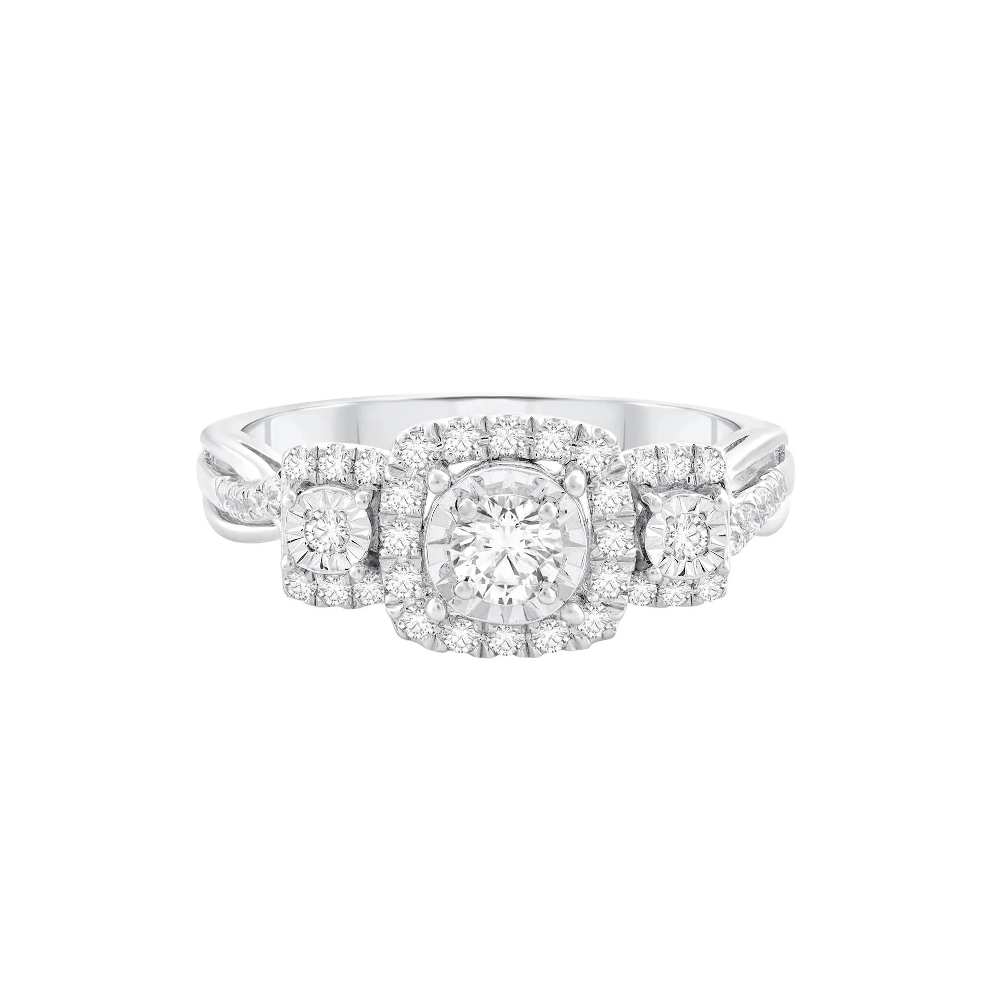 1/2 CT. Tw. Diamond Three-Stone Engagement Ring 10K White Gold Round Brilliant Cut Size 8