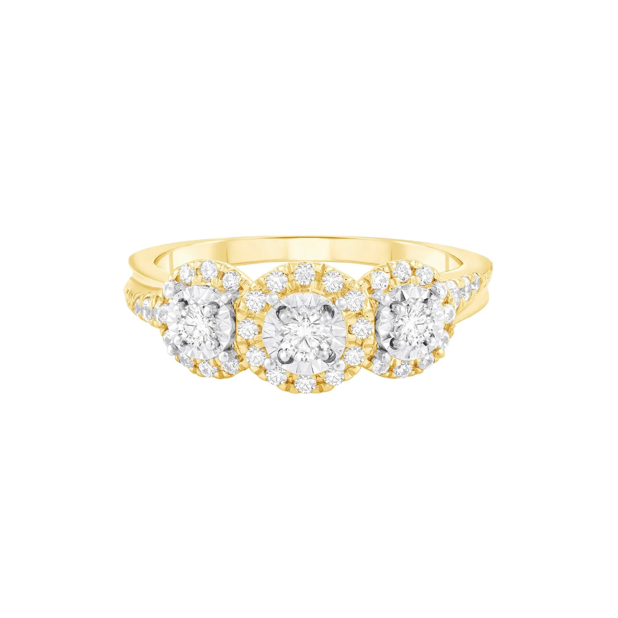 1/2 CT. Tw. Diamond Three-Stone Engagement Ring 10K Yellow Gold Round Brilliant Cut Size 7
