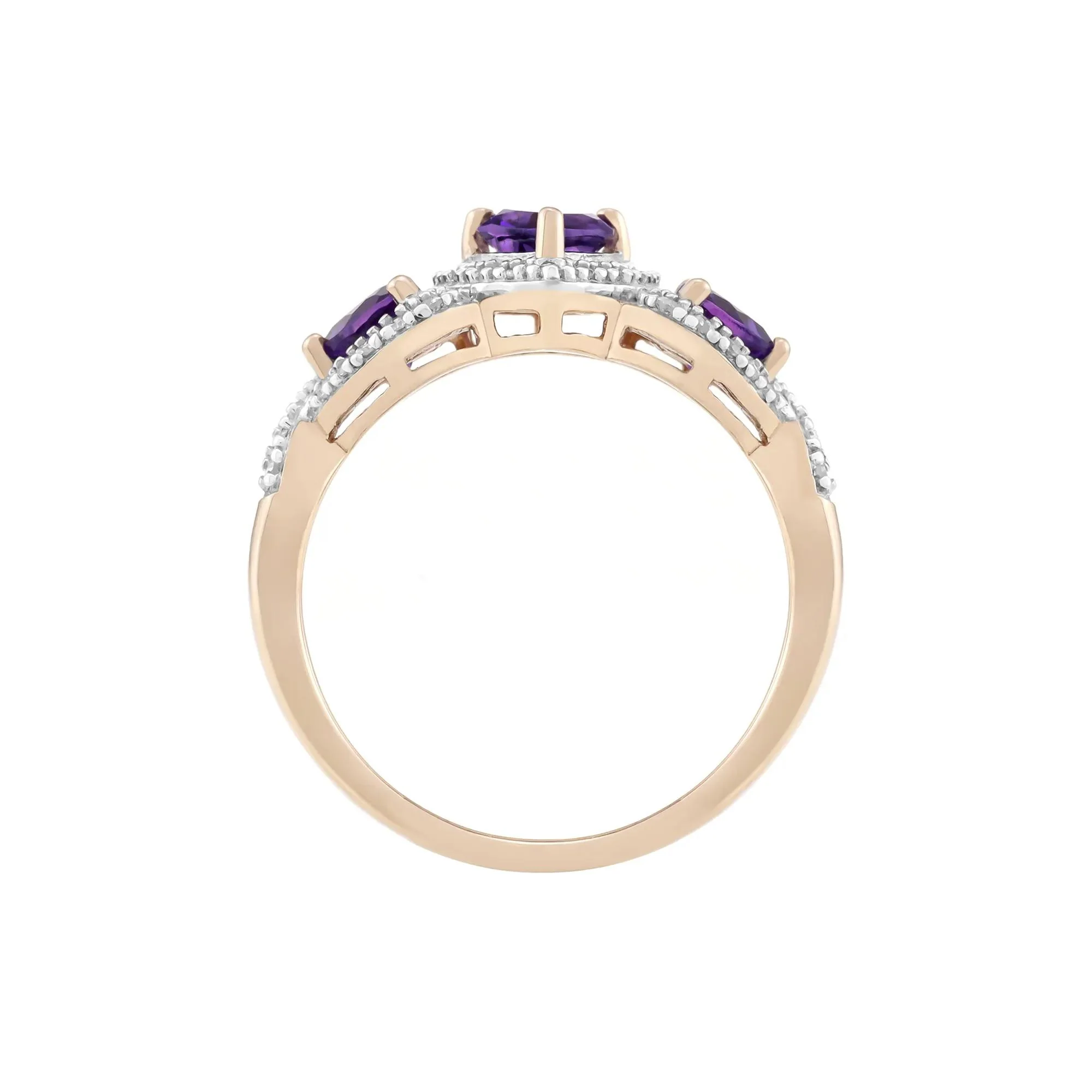1/5 CT. Tw. Amethyst Heart and Diamond Ring 10K Rose Gold Size 6.5 - Image 2