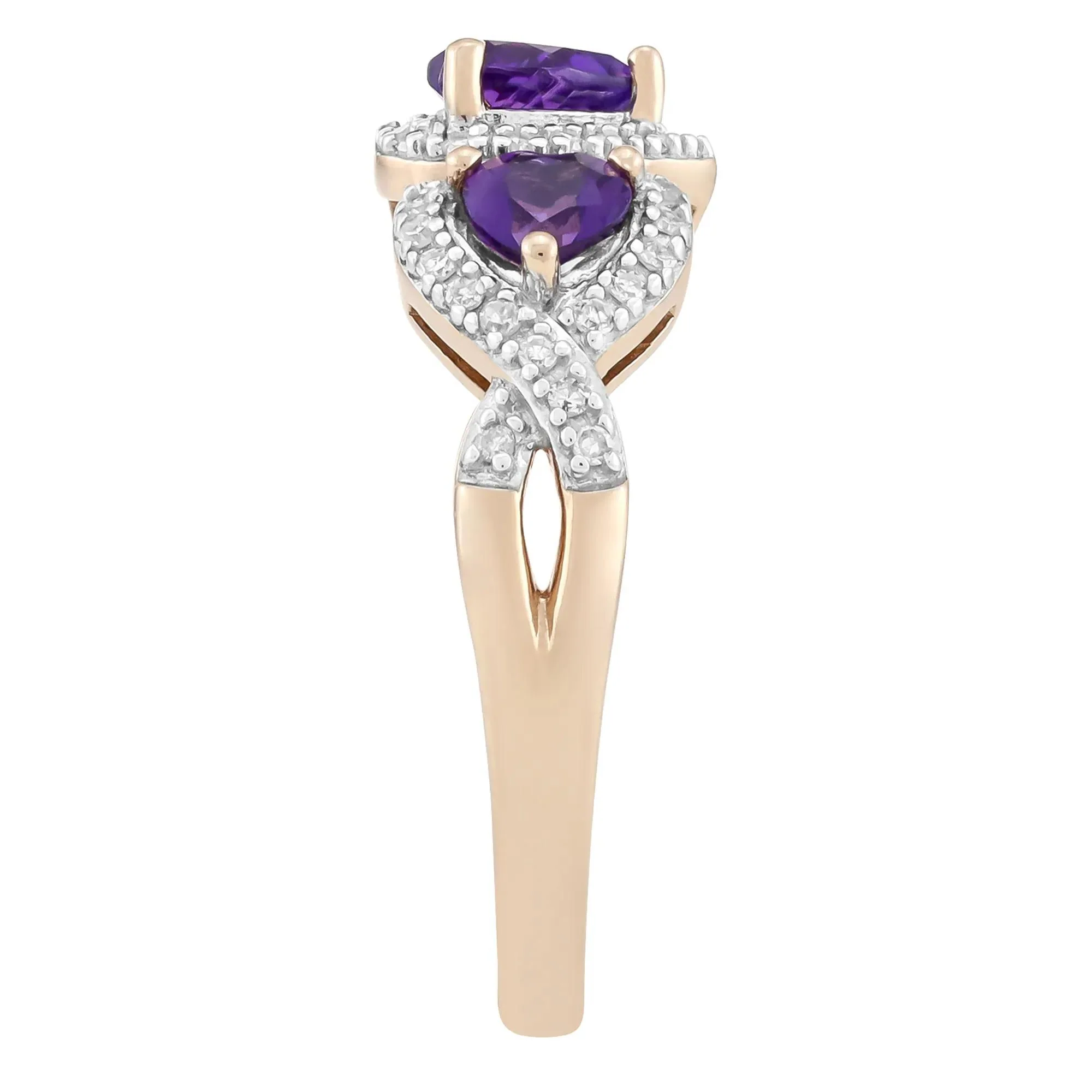 1/5 CT. Tw. Amethyst Heart and Diamond Ring 10K Rose Gold Size 8 - Image 3