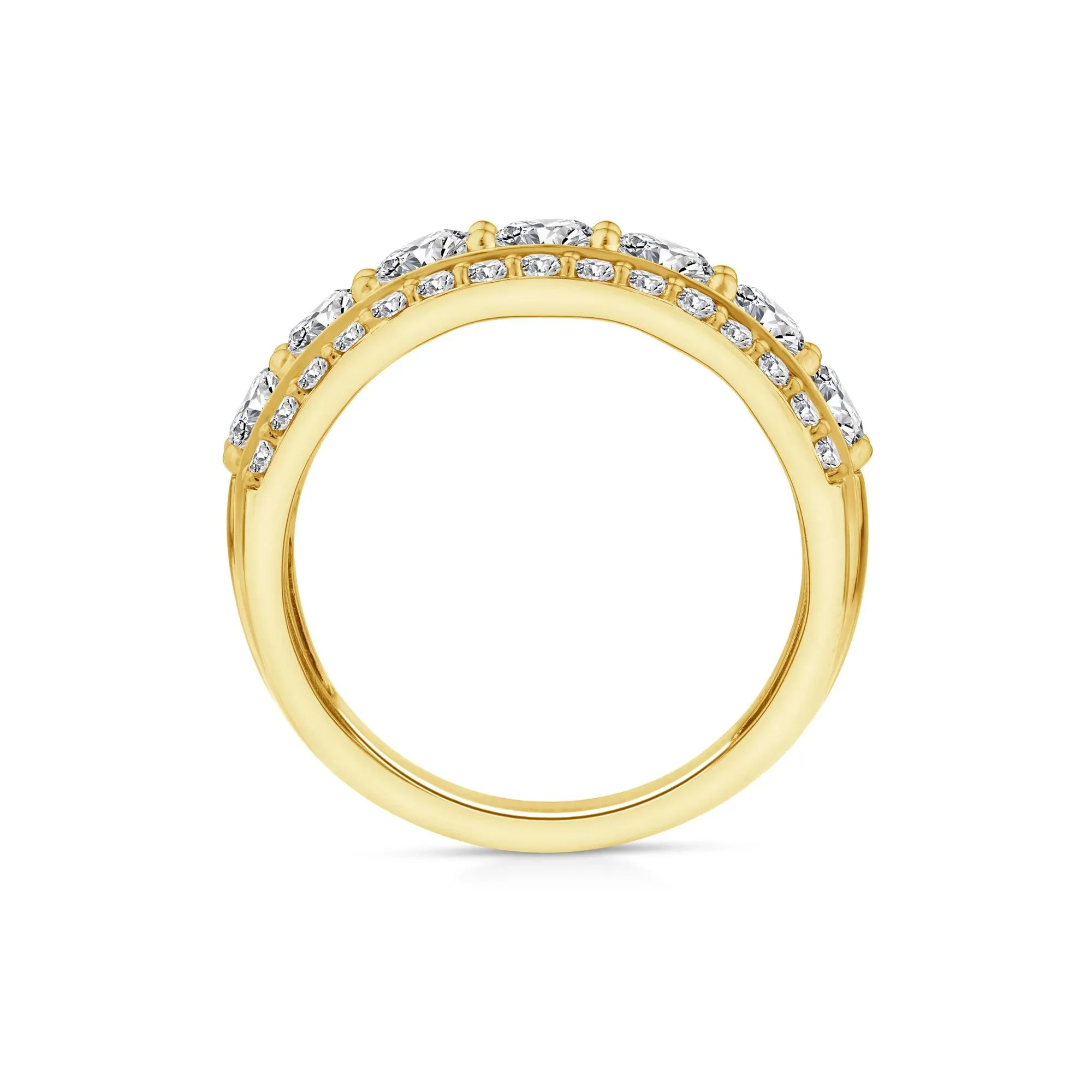 2 CT. Tw. Lab Grown Diamond Three-Row Band Ring 10K Yellow Gold Size 7 - Image 2