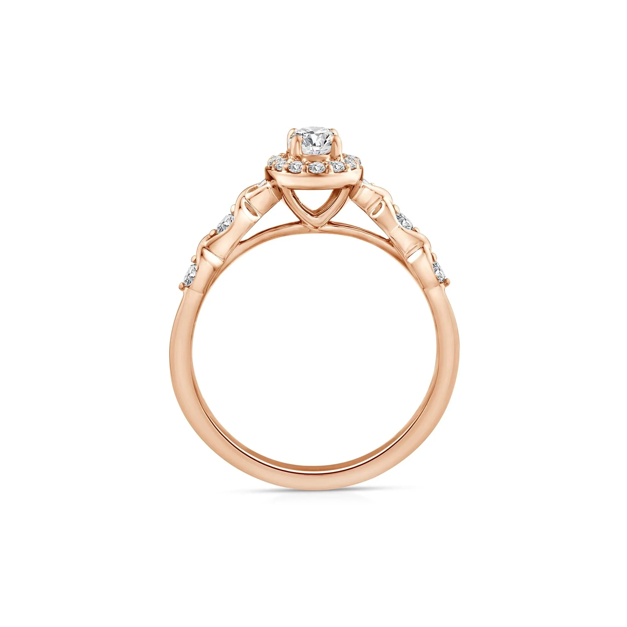 1/2 CT. Tw. Lab Grown Diamond Oval Halo Promise Ring 10K Rose Gold Round Brilliant Cut Size 6 - Image 2