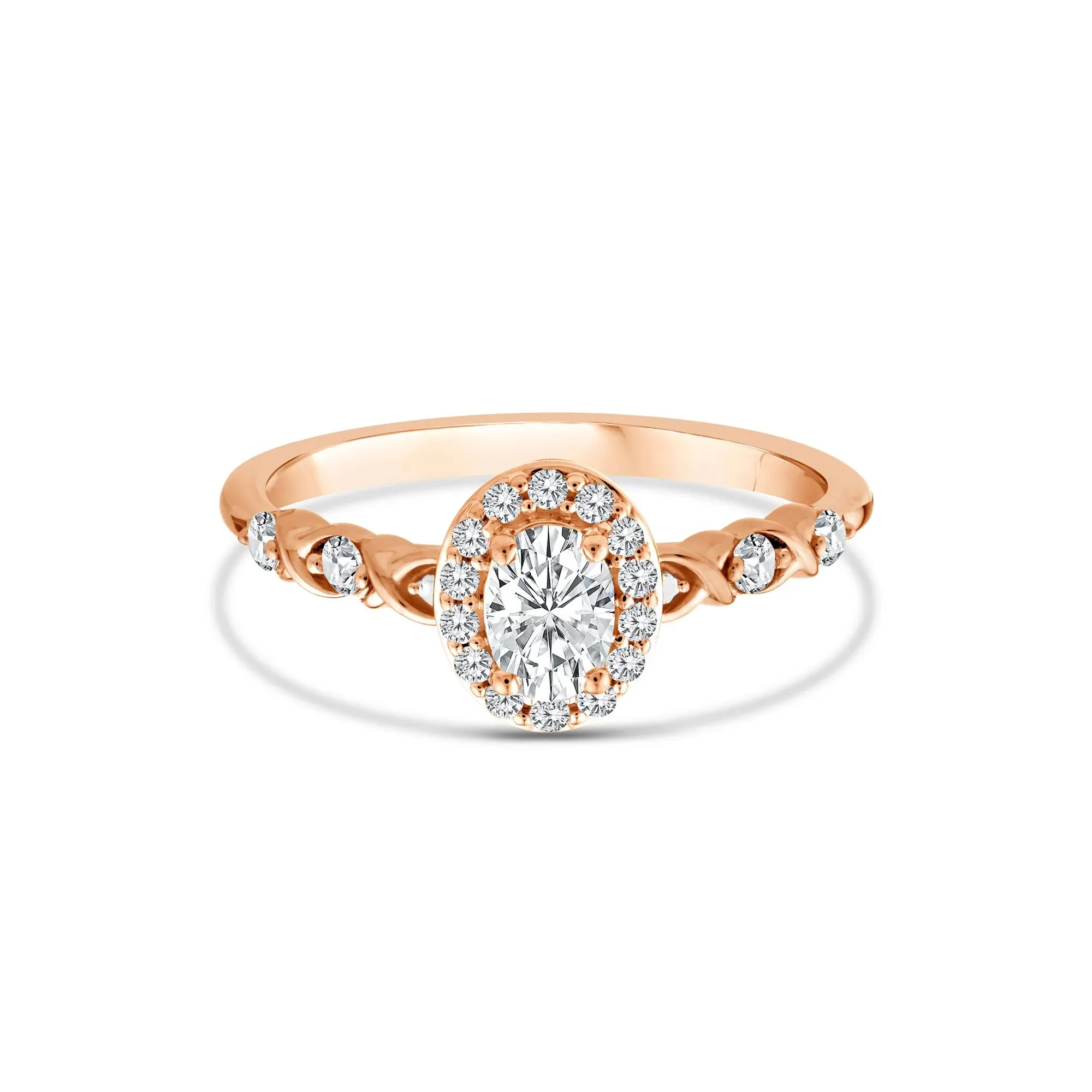 1/2 CT. Tw. Lab Grown Diamond Oval Halo Promise Ring 10K Rose Gold Round Brilliant Cut Size 7.5