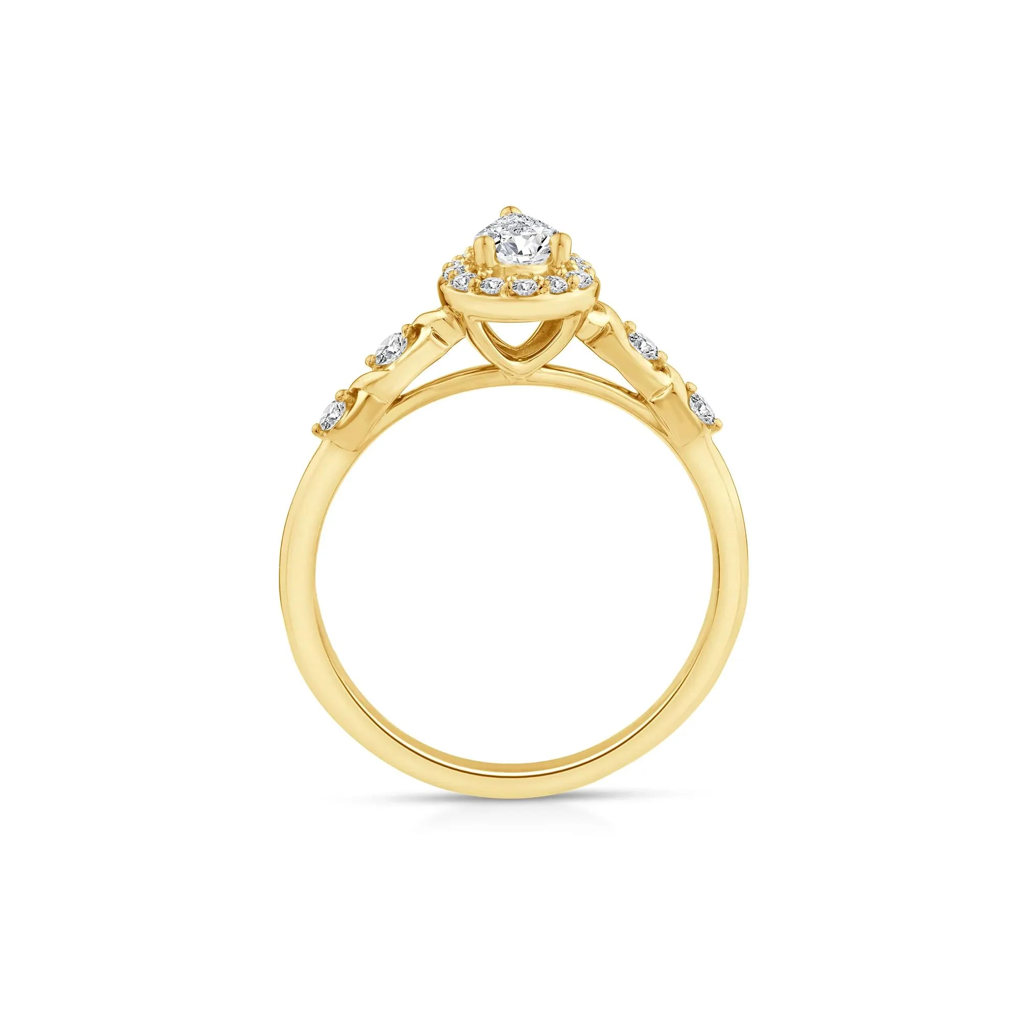 1/2 CT. Tw. Lab Grown Diamond Pear-Shaped Halo Promise Ring 10K Yellow Gold Round Brilliant Cut Size 8 - Image 2