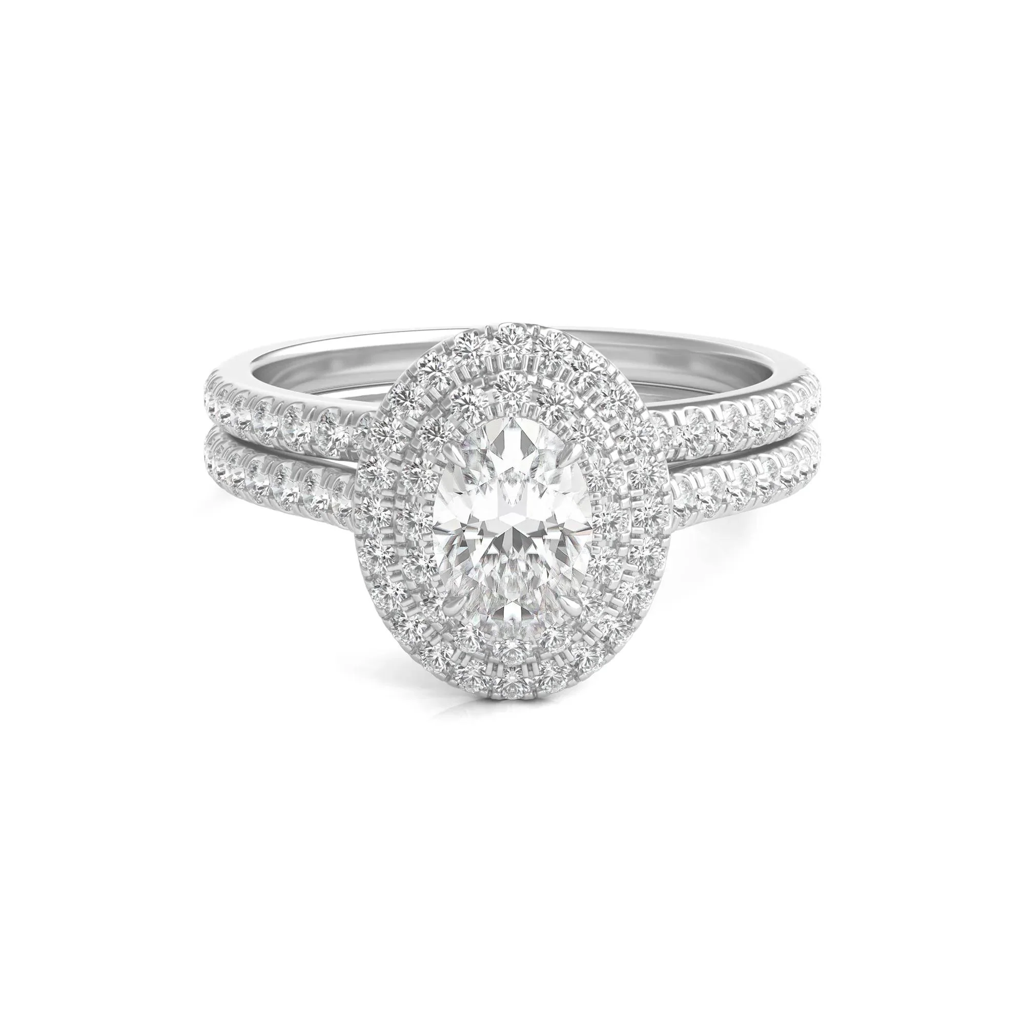 1/2 CT. Tw. Diamond Halo Engagement Ring Set 14K White Gold Round Brilliant Cut Size 7.5