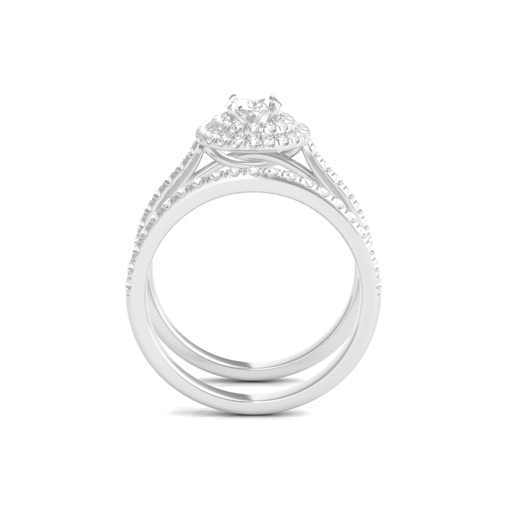 1/2 CT. Tw. Diamond Halo Engagement Ring Set 14K White Gold Round Brilliant Cut Size 7.5 - Image 2