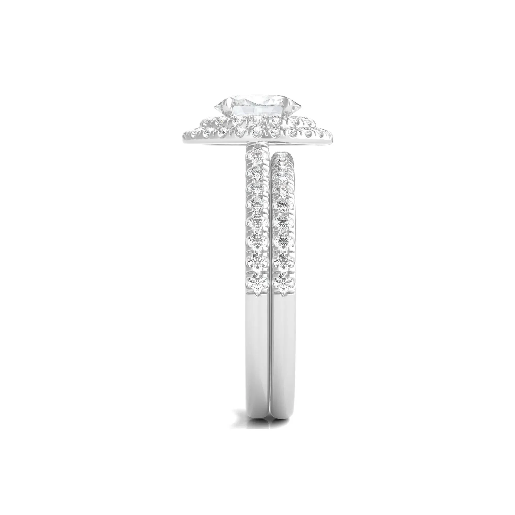 1/2 CT. Tw. Diamond Halo Engagement Ring Set 14K White Gold Round Brilliant Cut Size 8.5 - Image 3