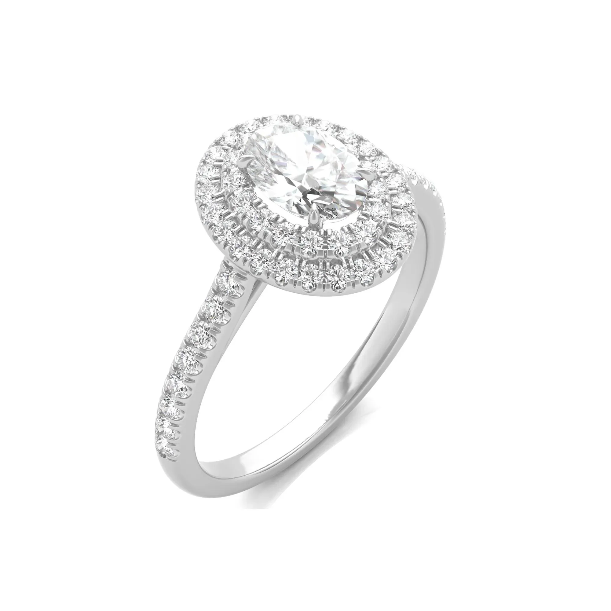 1/2 CT. Tw. Diamond Halo Engagement Ring Set 14K White Gold Round Brilliant Cut Size 8.5 - Image 4
