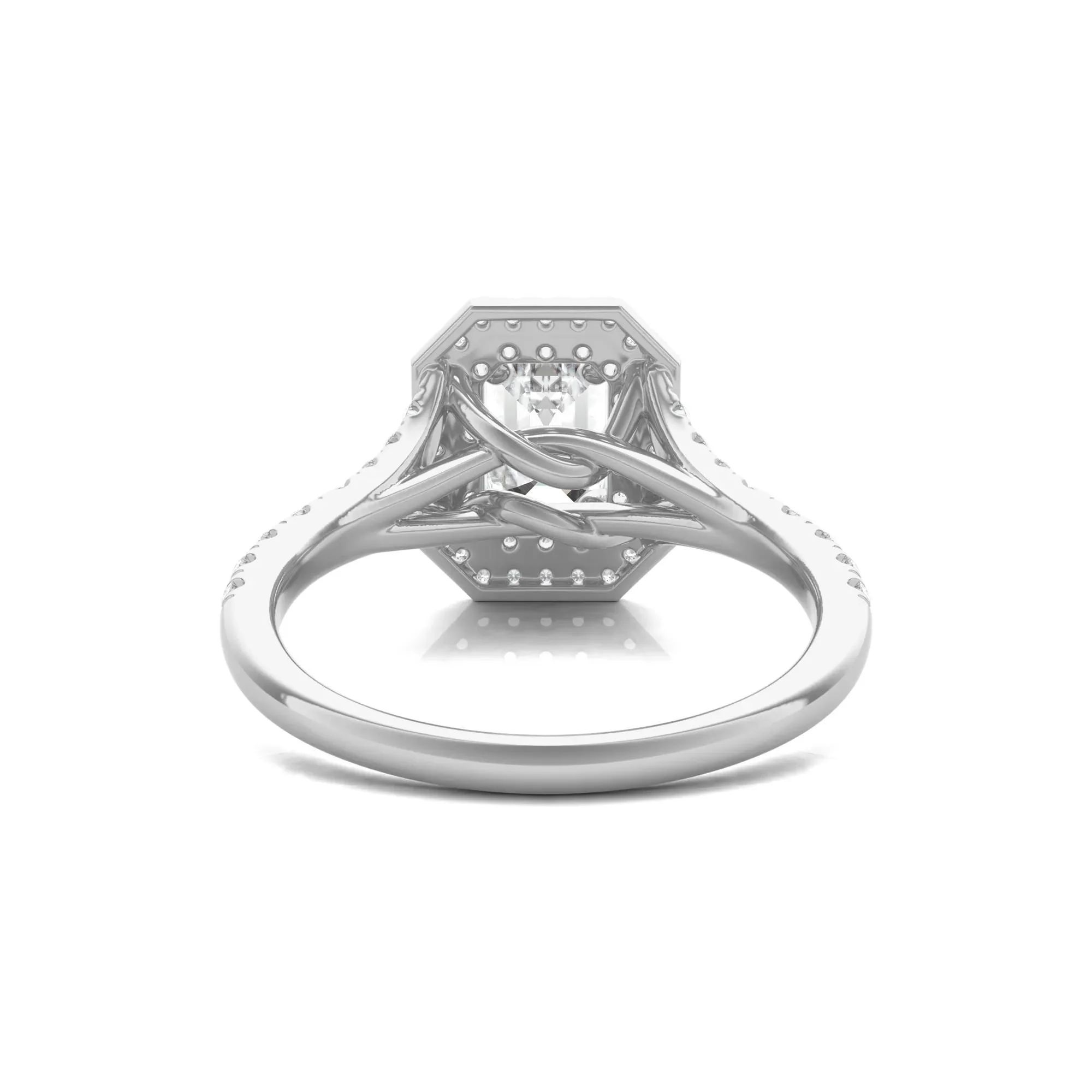 1/2 CT. Tw. Diamond Emerald Step-Cut Double Halo Engagement Ring 14K White Gold Size 7 - Image 4