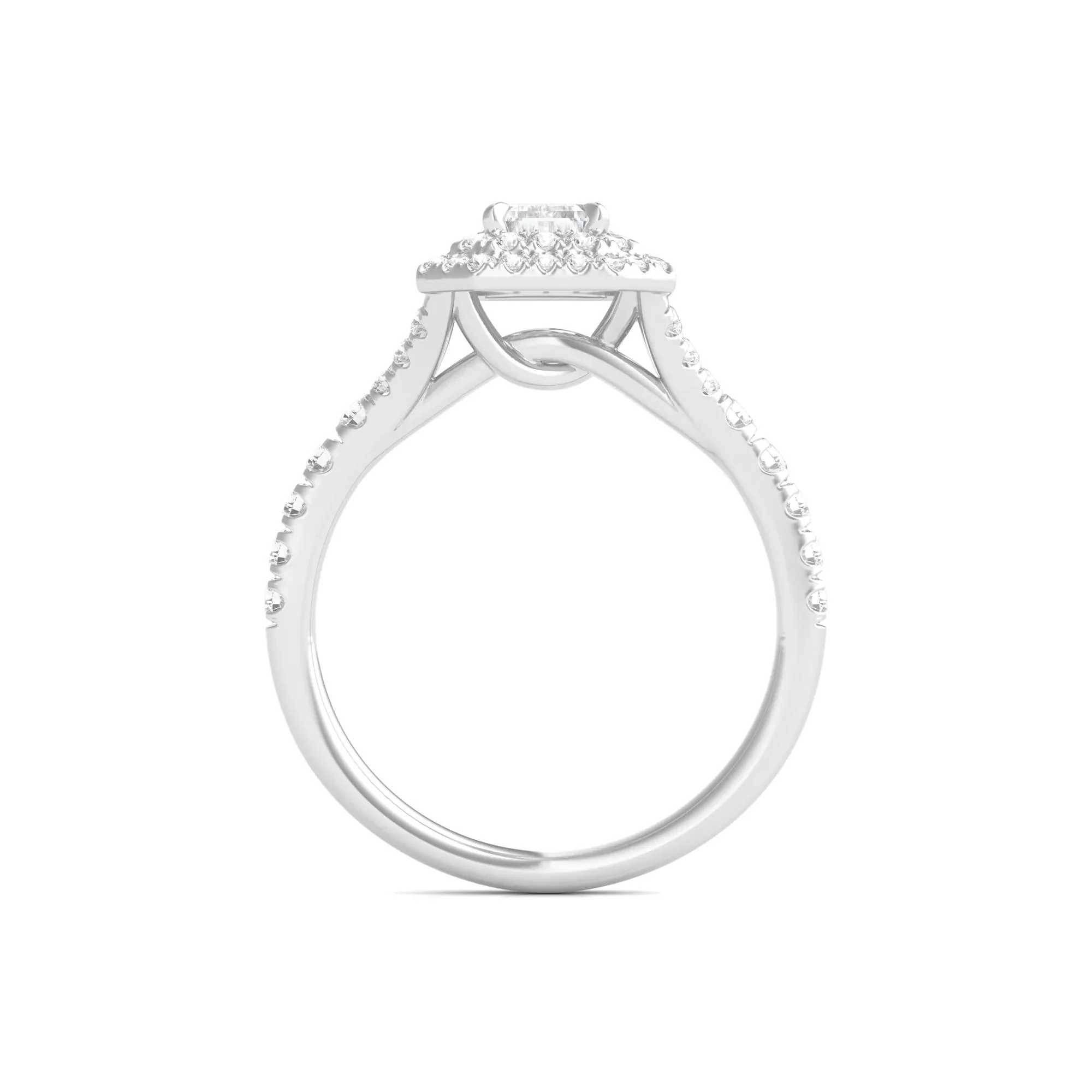 1/2 CT. Tw. Diamond Emerald Step-Cut Double Halo Engagement Ring 14K White Gold Size 7.5 - Image 2
