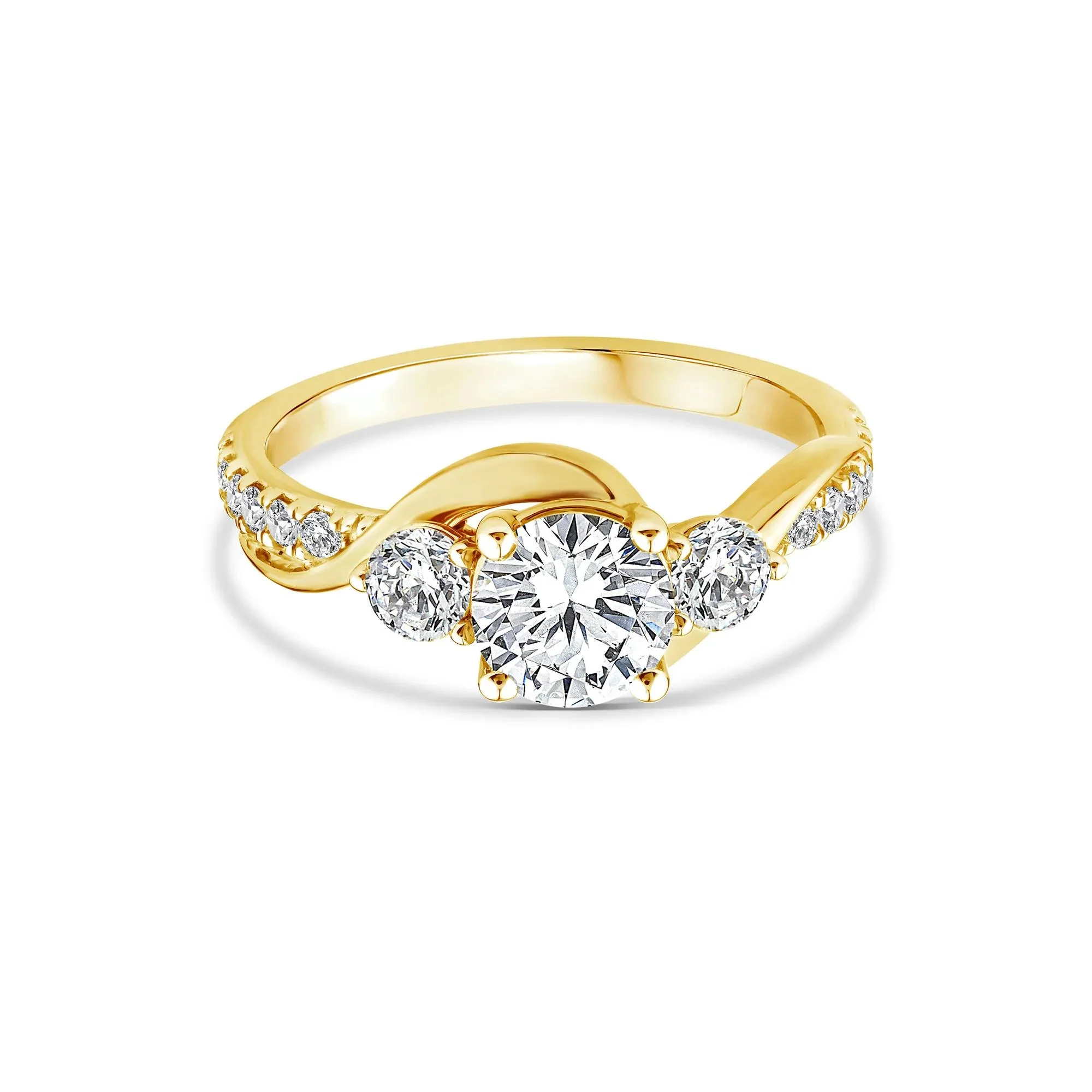 1/2 CT. Tw. Lab Grown Diamond Three-Stone Ring 10K Yellow Gold Round Brilliant Cut Size 6