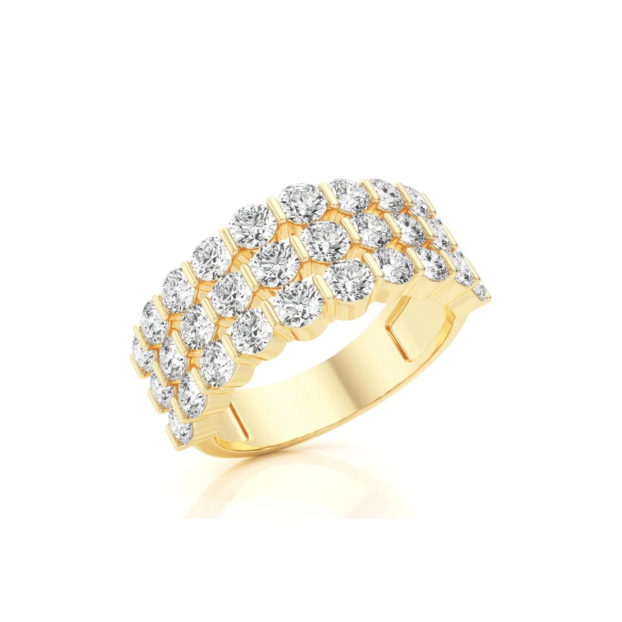 1/2 CT. Tw. Lab Grown Diamond Three-Row Band Ring 10K Yellow Gold (2-) Round Brilliant Cut Size 8.5 - Image 5