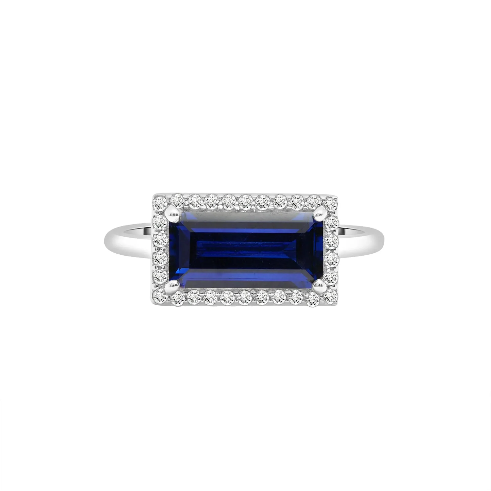 Lab-Created Blue and White Sapphire Cocktail Ring .925 Sterling Silver Size 6 1.5mm