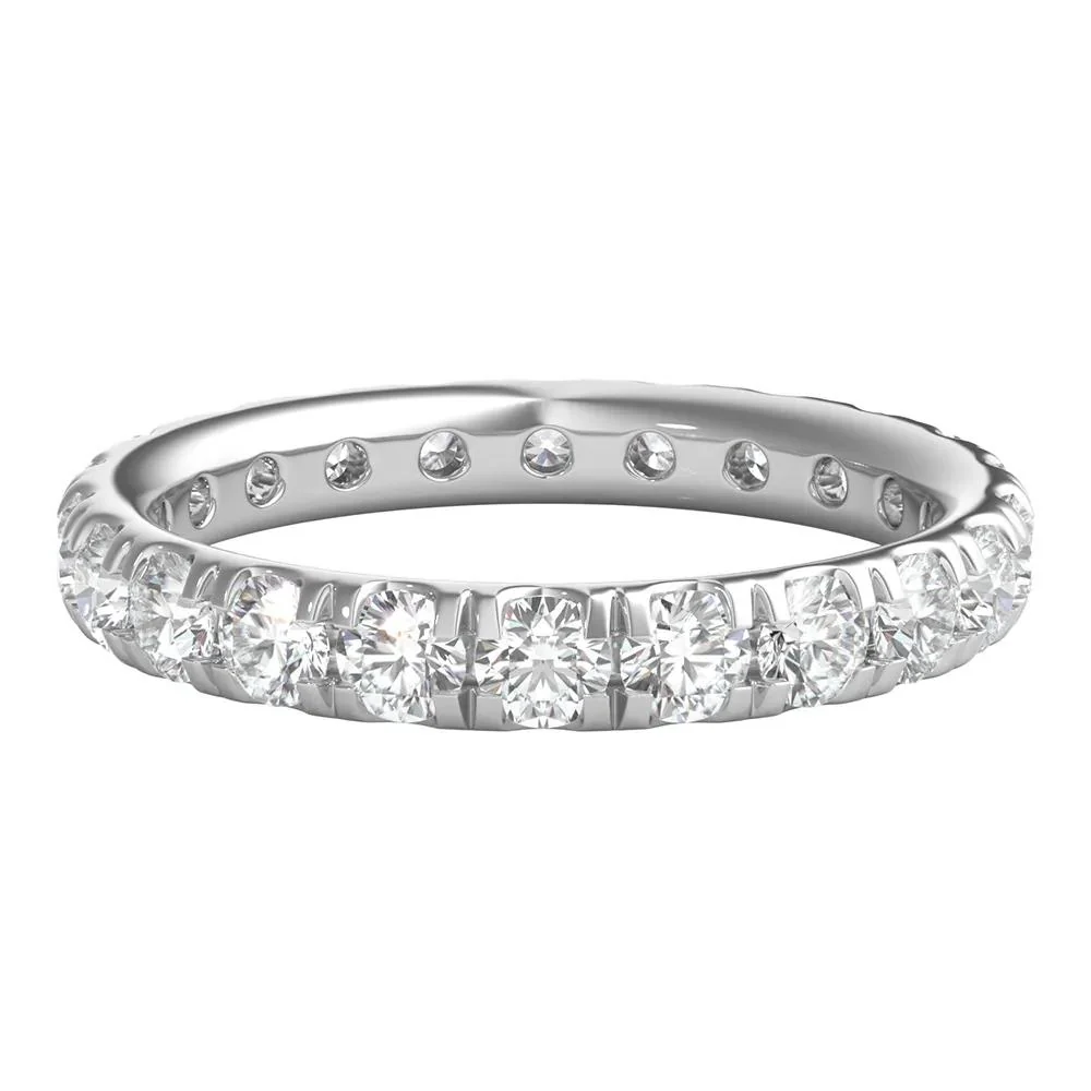 2 CT. Tw. Diamond Wedding Band Ring with Eternity Setting 14K White Gold Round Brilliant Cut Size 4.5 2mm
