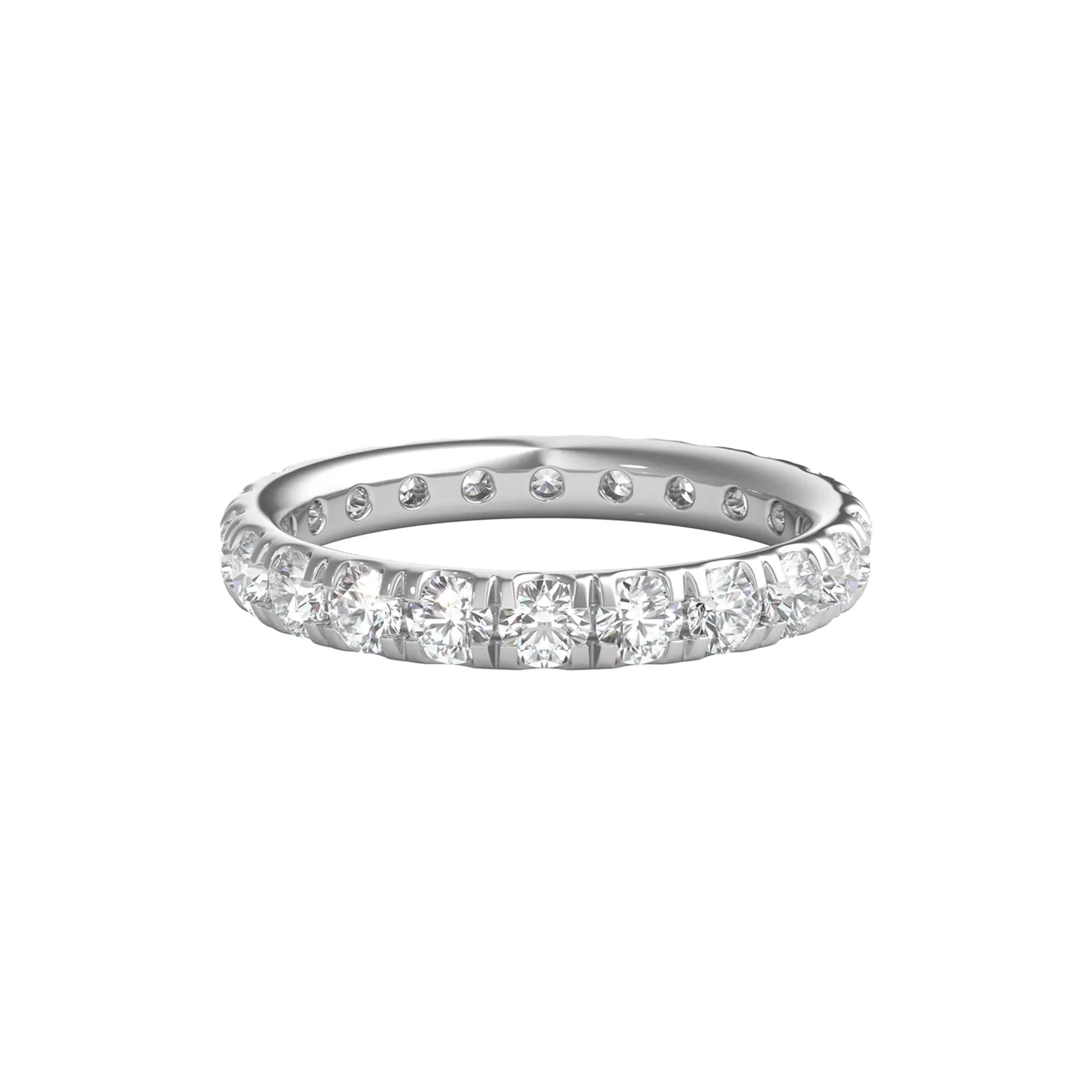 2 CT. Tw. Diamond Wedding Band Ring with Eternity Setting Platinum Round Brilliant Cut White Size 6.5 2mm