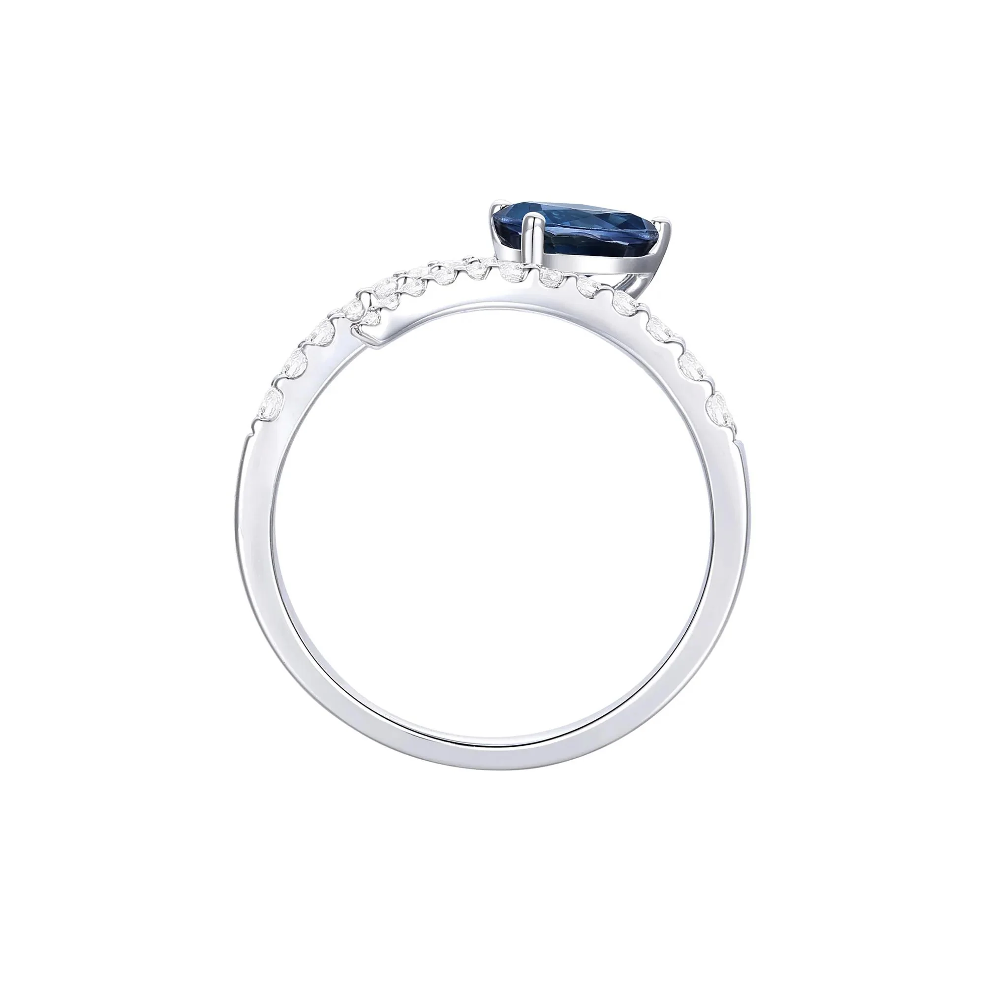 1/3 CT. Tw. Blue Sapphire and Diamond Bypass Ring 10K White Gold Round Brilliant Cut Size 6 1mm - Image 2