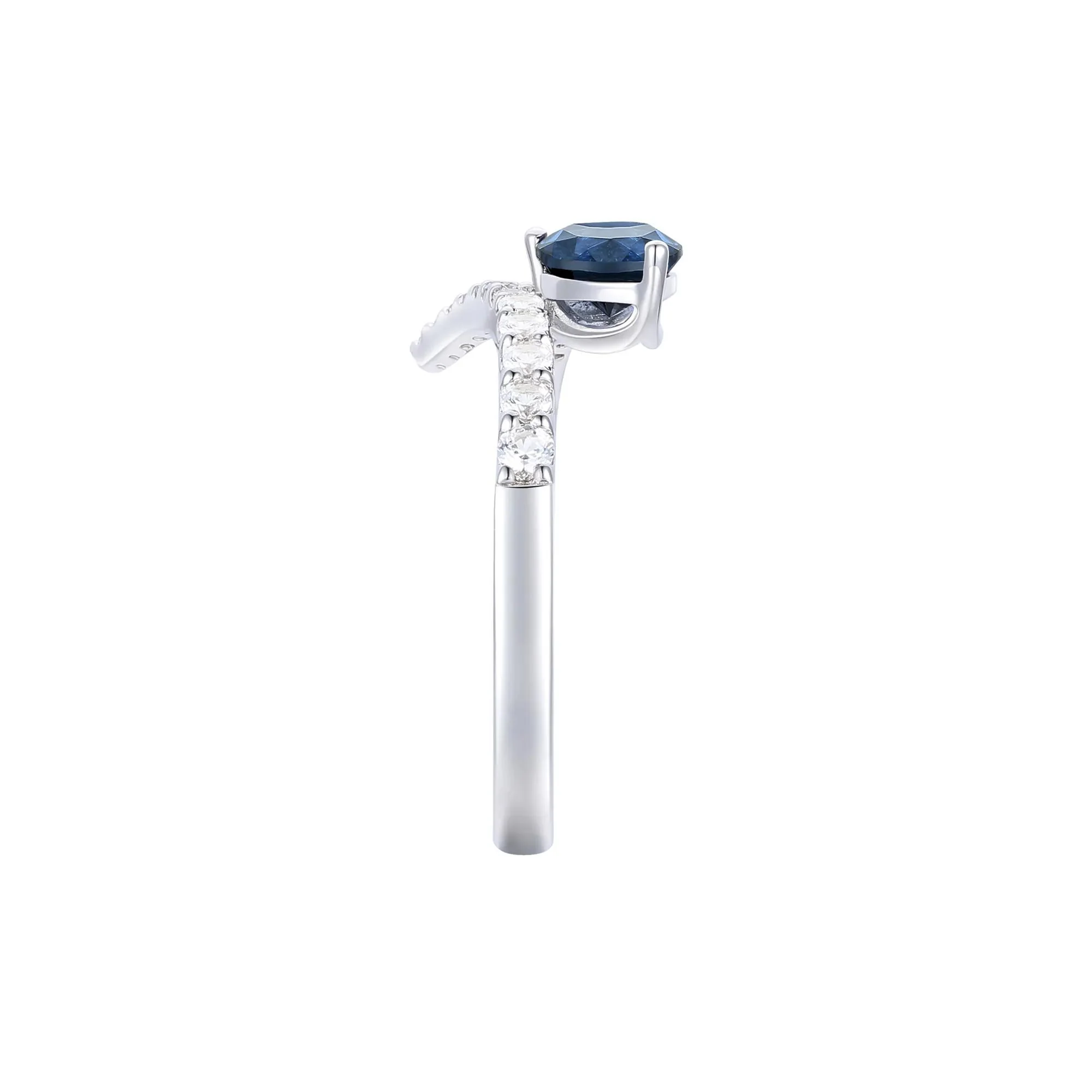 1/3 CT. Tw. Blue Sapphire and Diamond Bypass Ring 10K White Gold Round Brilliant Cut Size 7.5 1mm - Image 3