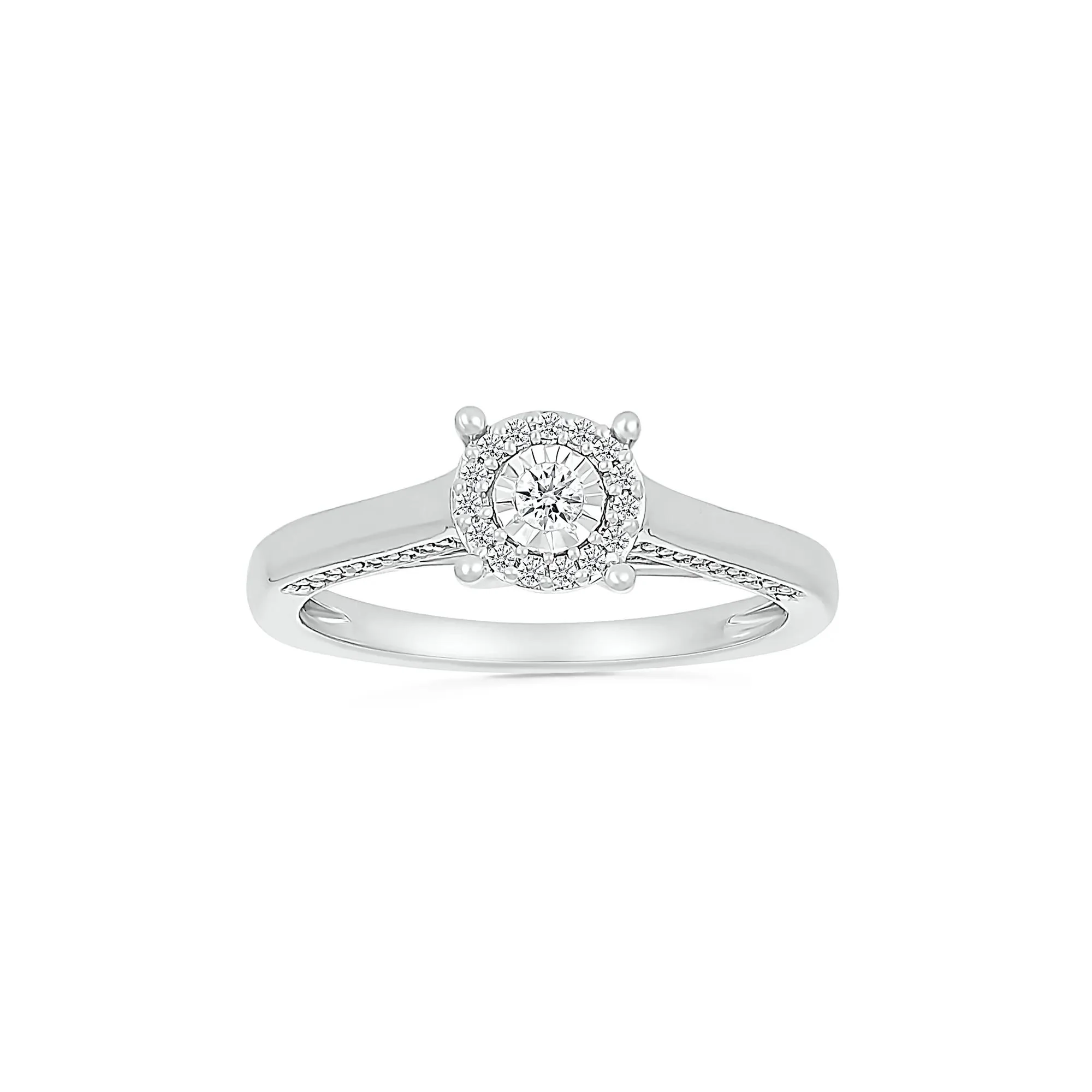 1/4 CT. Tw. Diamond Halo Promise Ring .925 Sterling Silver Round Brilliant Cut White Size 6.5
