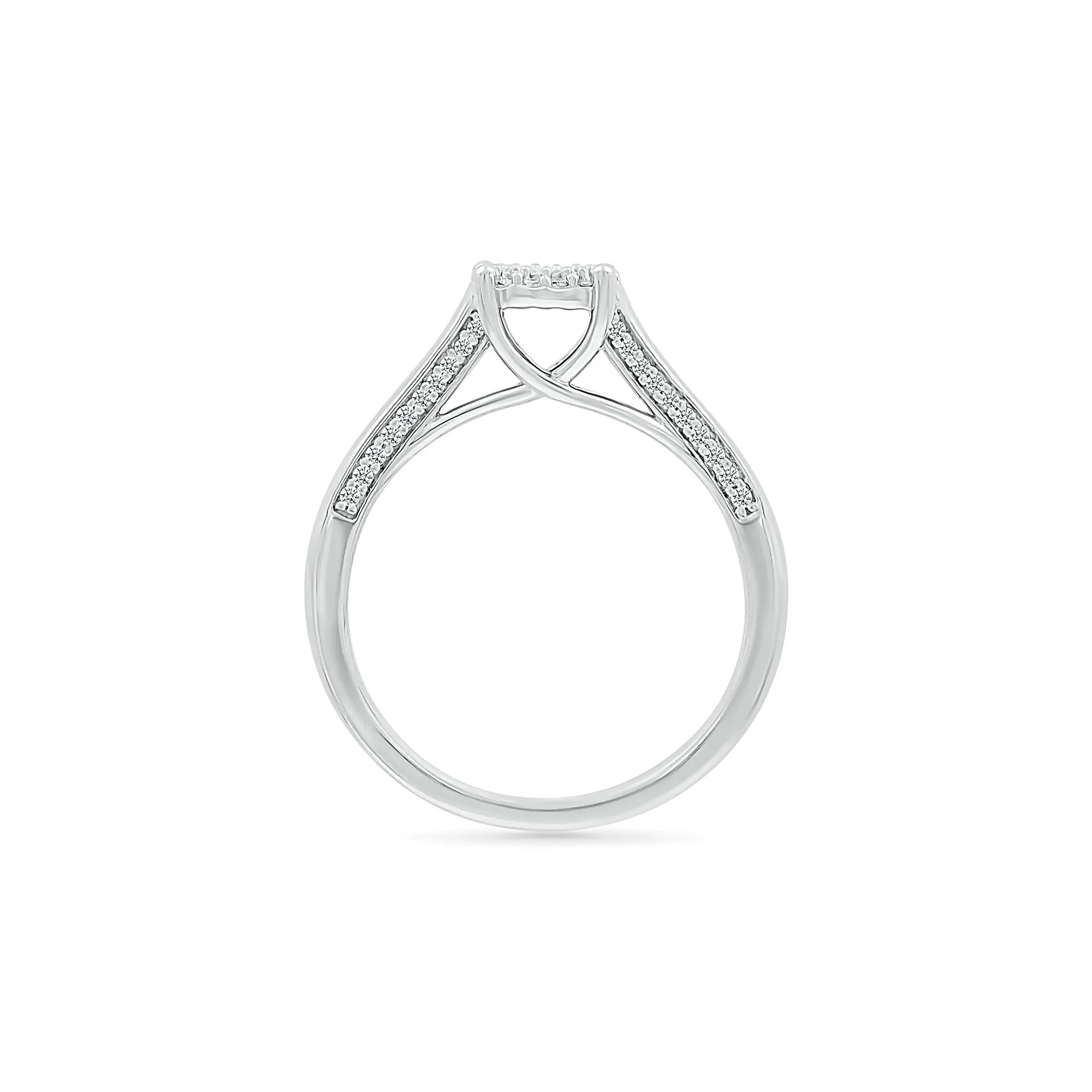 1/4 CT. Tw. Diamond Halo Promise Ring .925 Sterling Silver Round Brilliant Cut White Size 8 - Image 2
