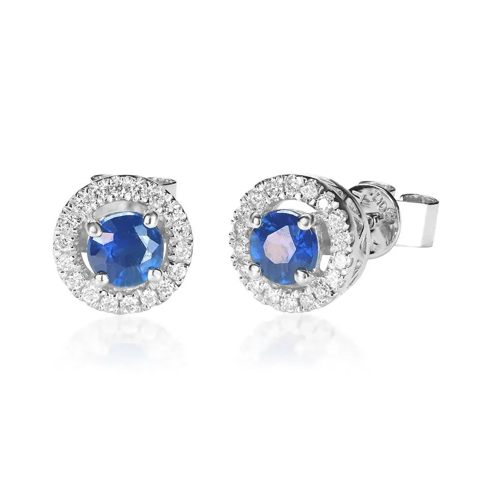 1/8 CT. Tw. Blue Sapphire & Diamond Stud Earring 10K White Gold Size 3.00mm