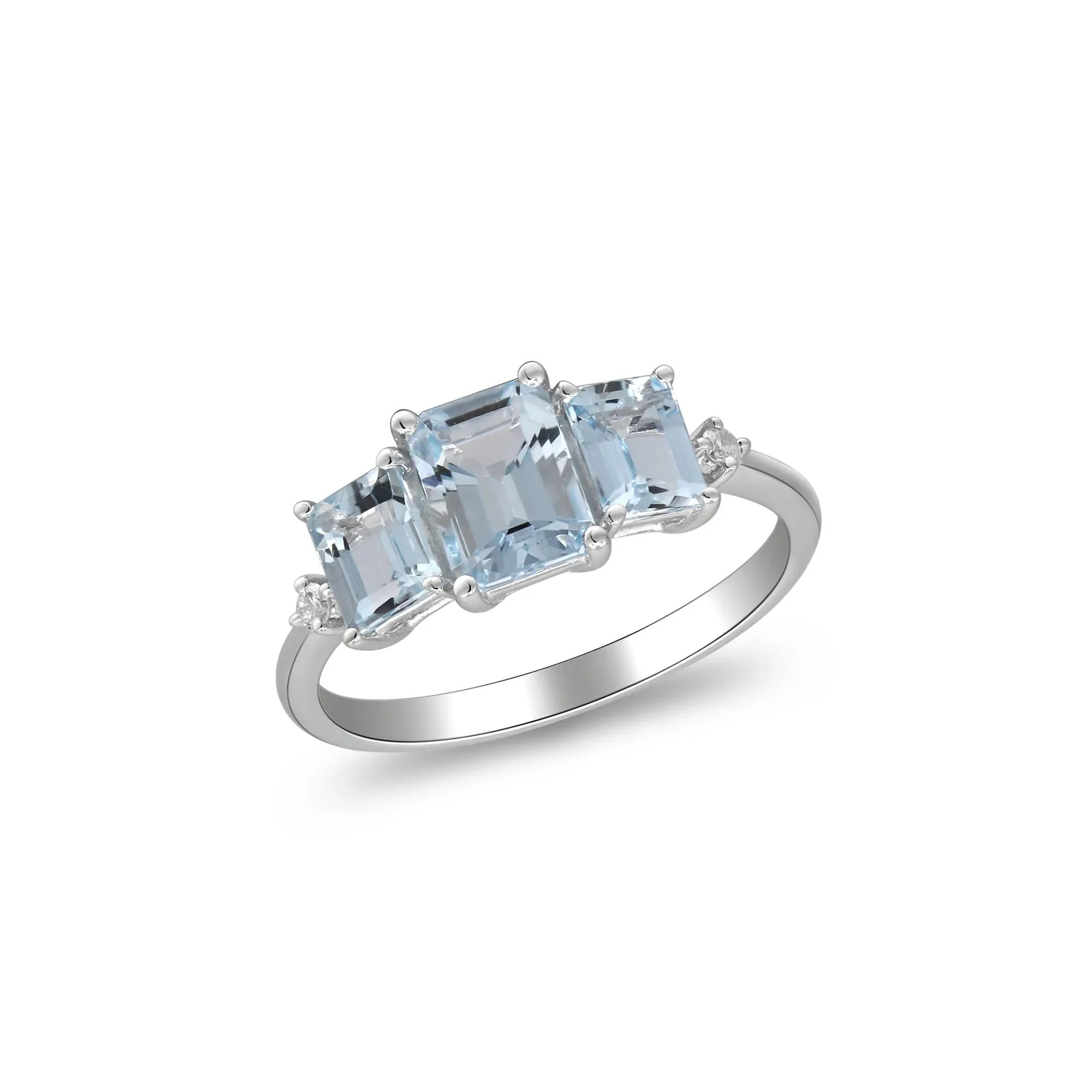 Aquamarine and Diamond Accent Ring 10K White Gold Round Brilliant Cut Size 7 2mm - Image 5
