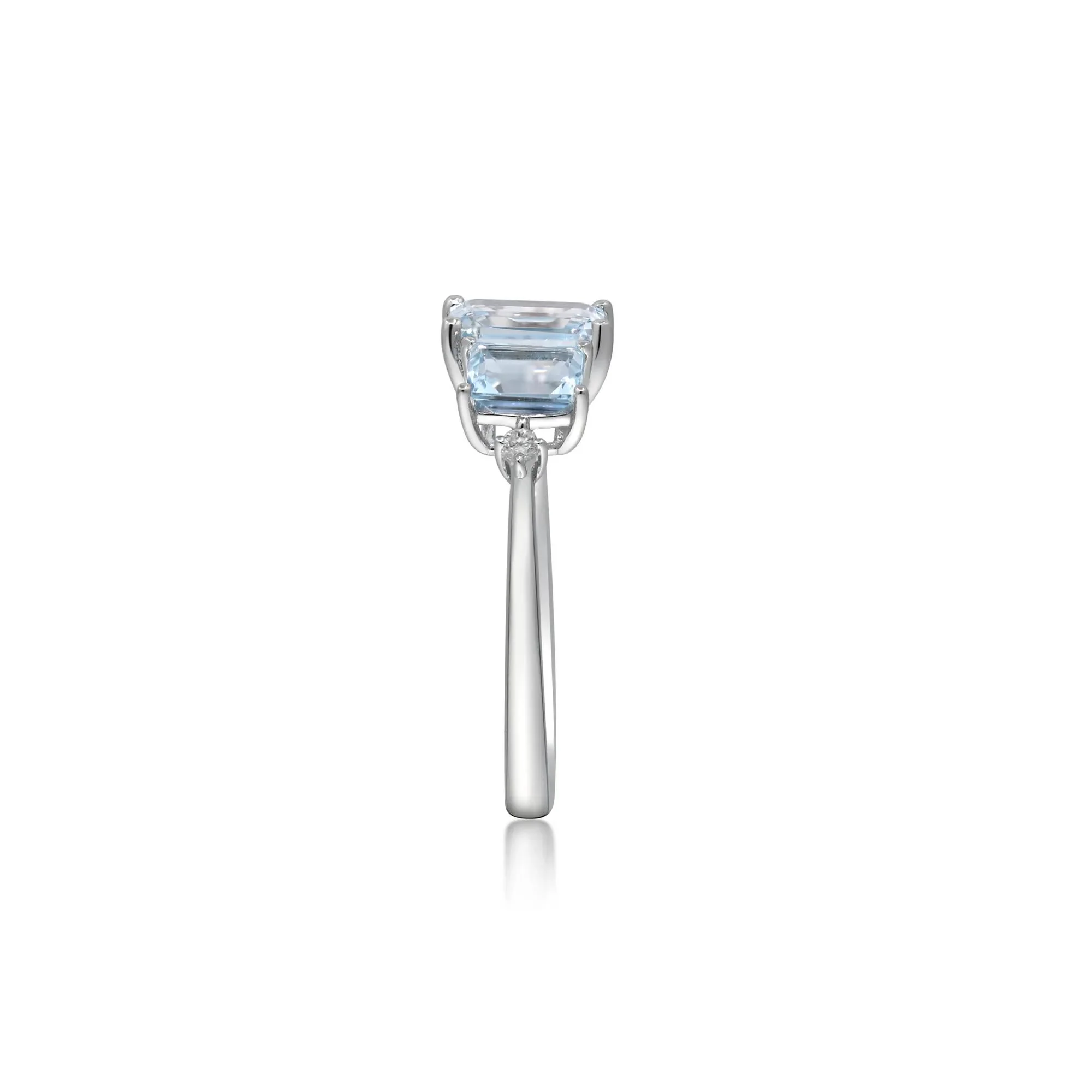 Aquamarine and Diamond Accent Ring 10K White Gold Round Brilliant Cut Size 8.5 2mm - Image 3