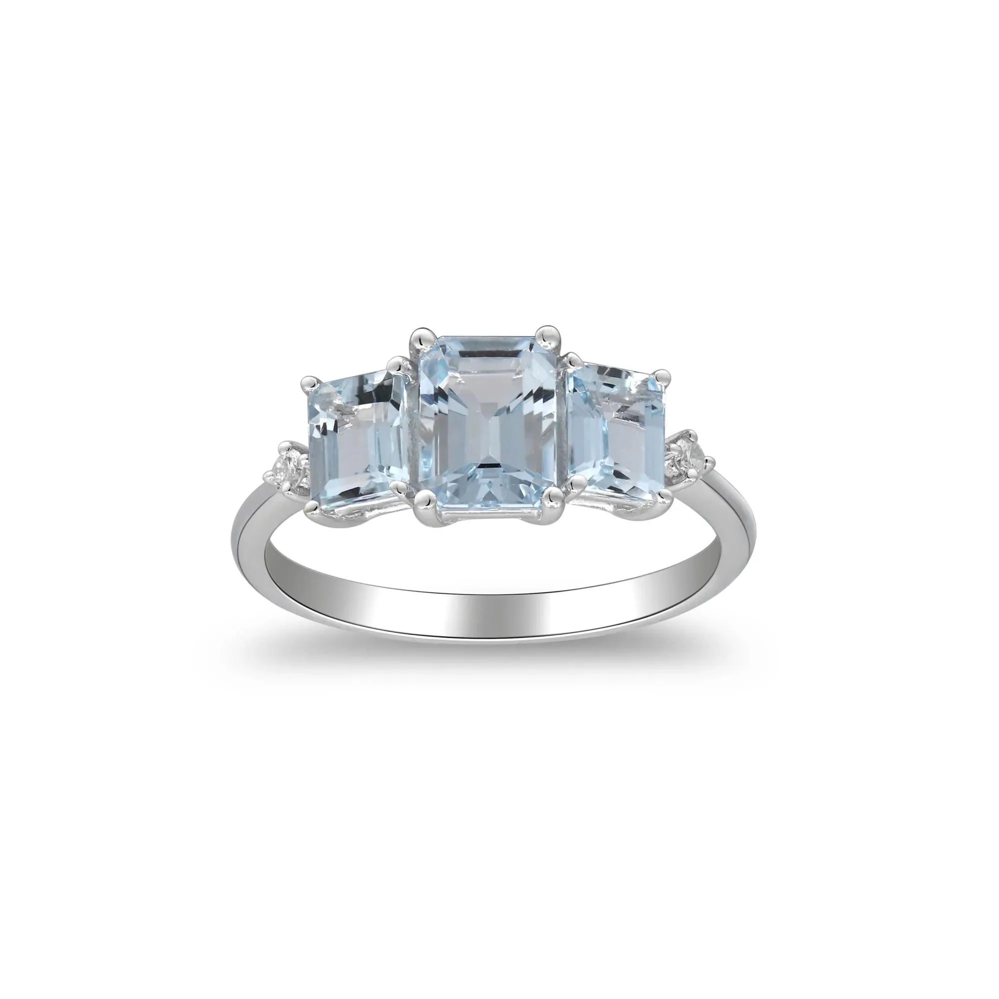 Aquamarine and Diamond Accent Ring 10K White Gold Round Brilliant Cut Size 9 2mm - Image 4