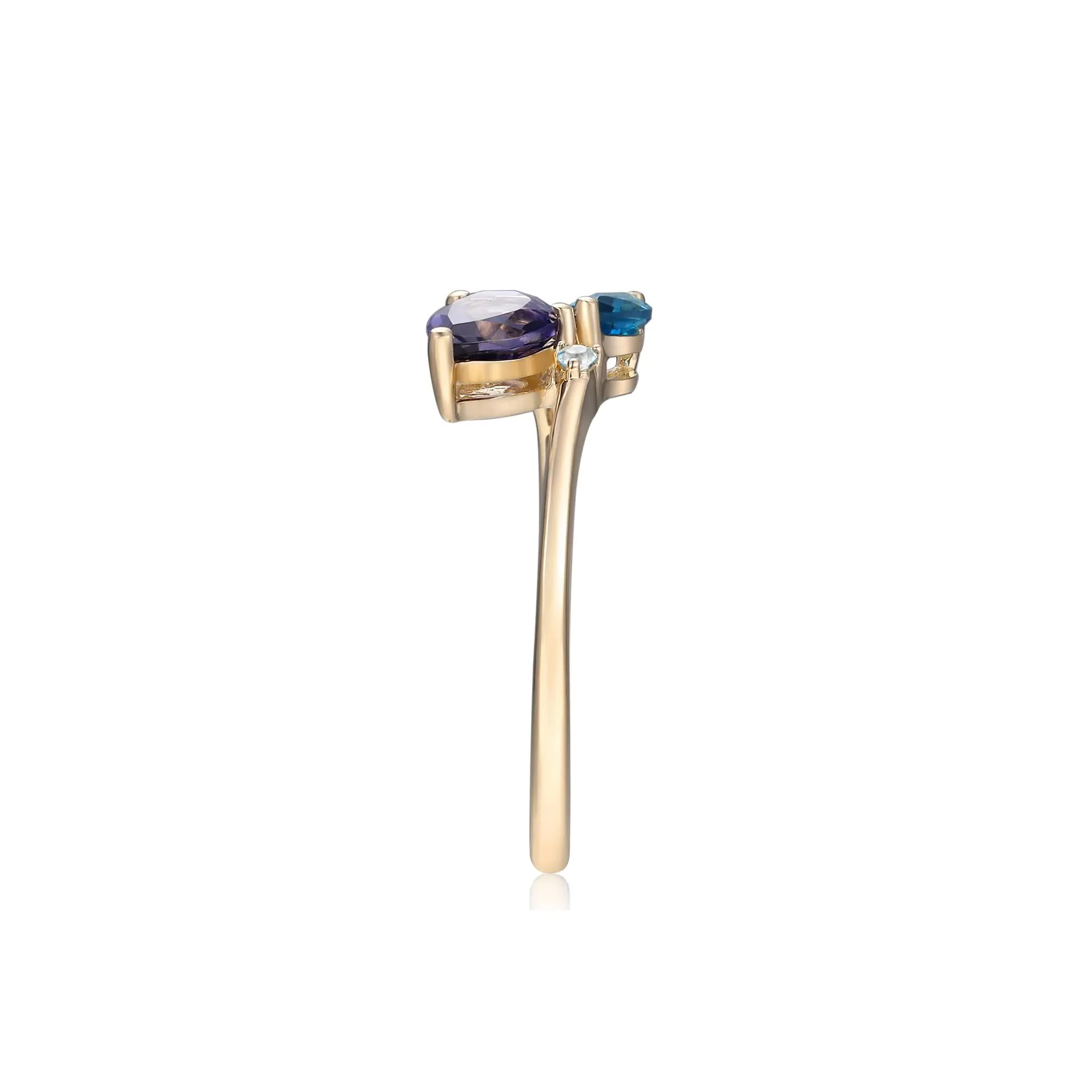 Bypass Ring with Iolite London Blue Topaz and Swiss Blue Topaz 10K Yellow Gold Round Brilliant Cut Size 10 - Image 3