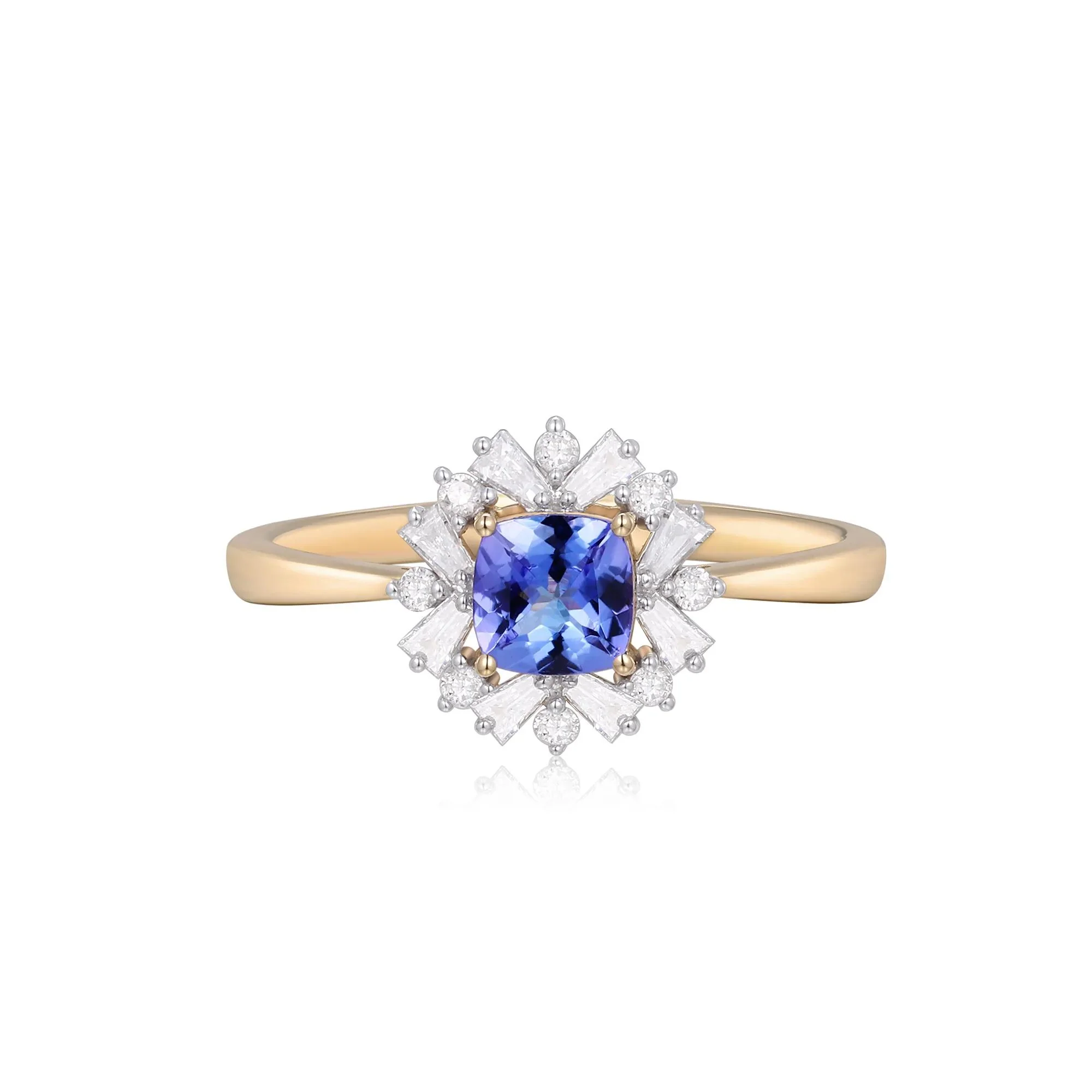1/4 CT. Tw. Tanzanite and Diamond Ring 10K Yellow Gold Round Brilliant Cut Size 8.5