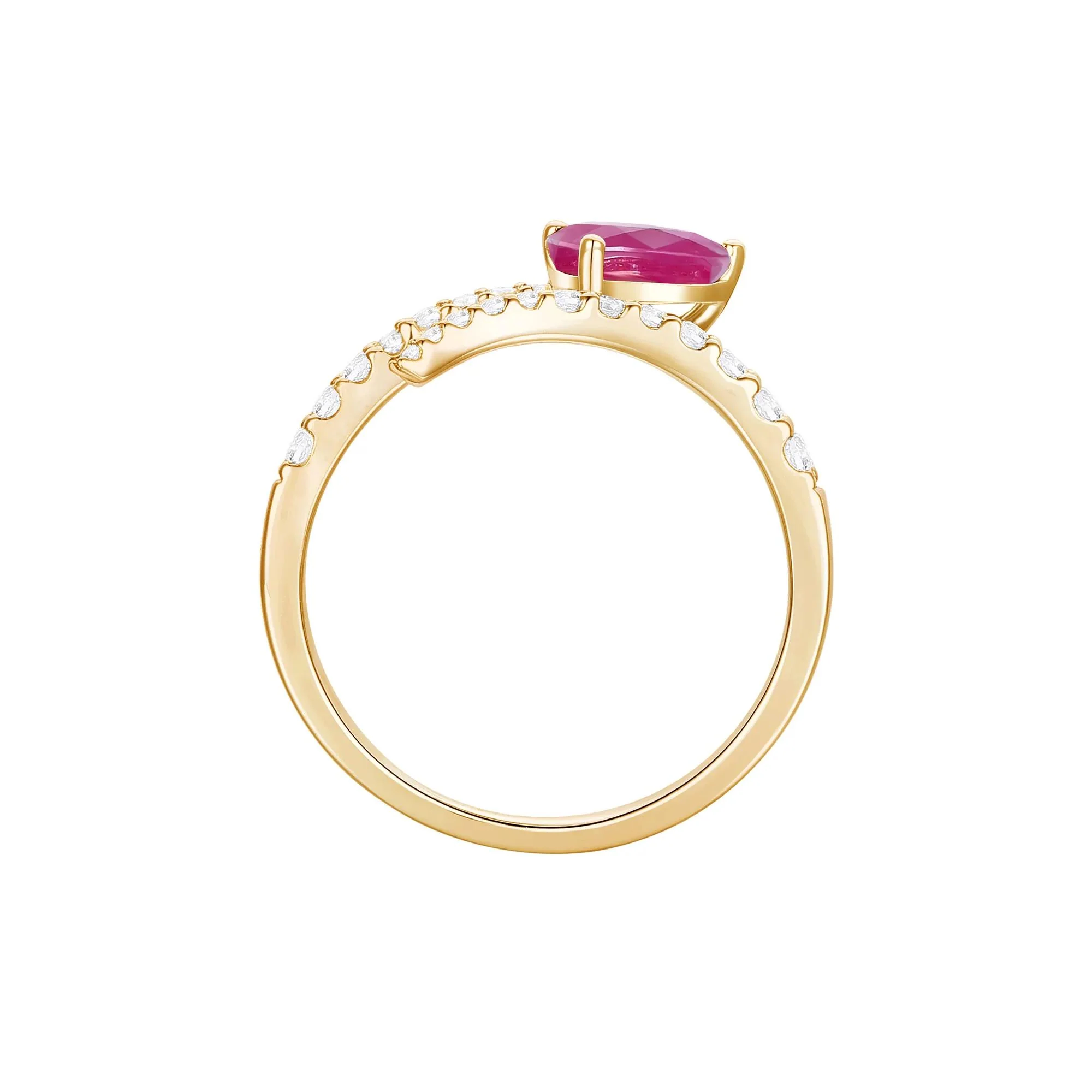 1/3 CT. Tw. Ruby and Diamond Bypass Ring 10K White Gold Round Brilliant Cut Yellow Size 7 1mm - Image 2