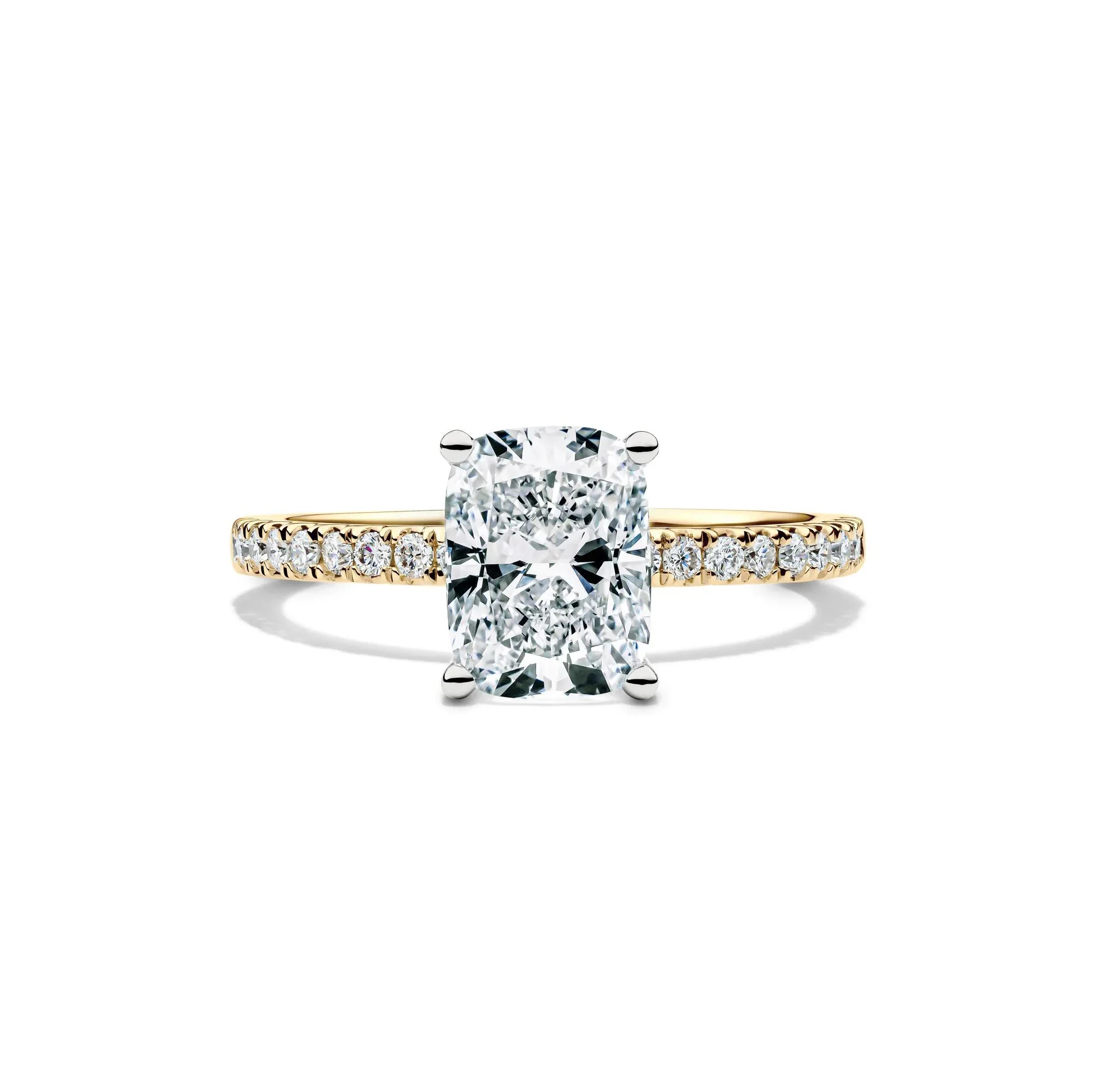 2 1/4 CT. Tw. Lab Grown Diamond Elongated Cushion Engagement Ring 14K Yellow Gold Round Brilliant Cut Size 7