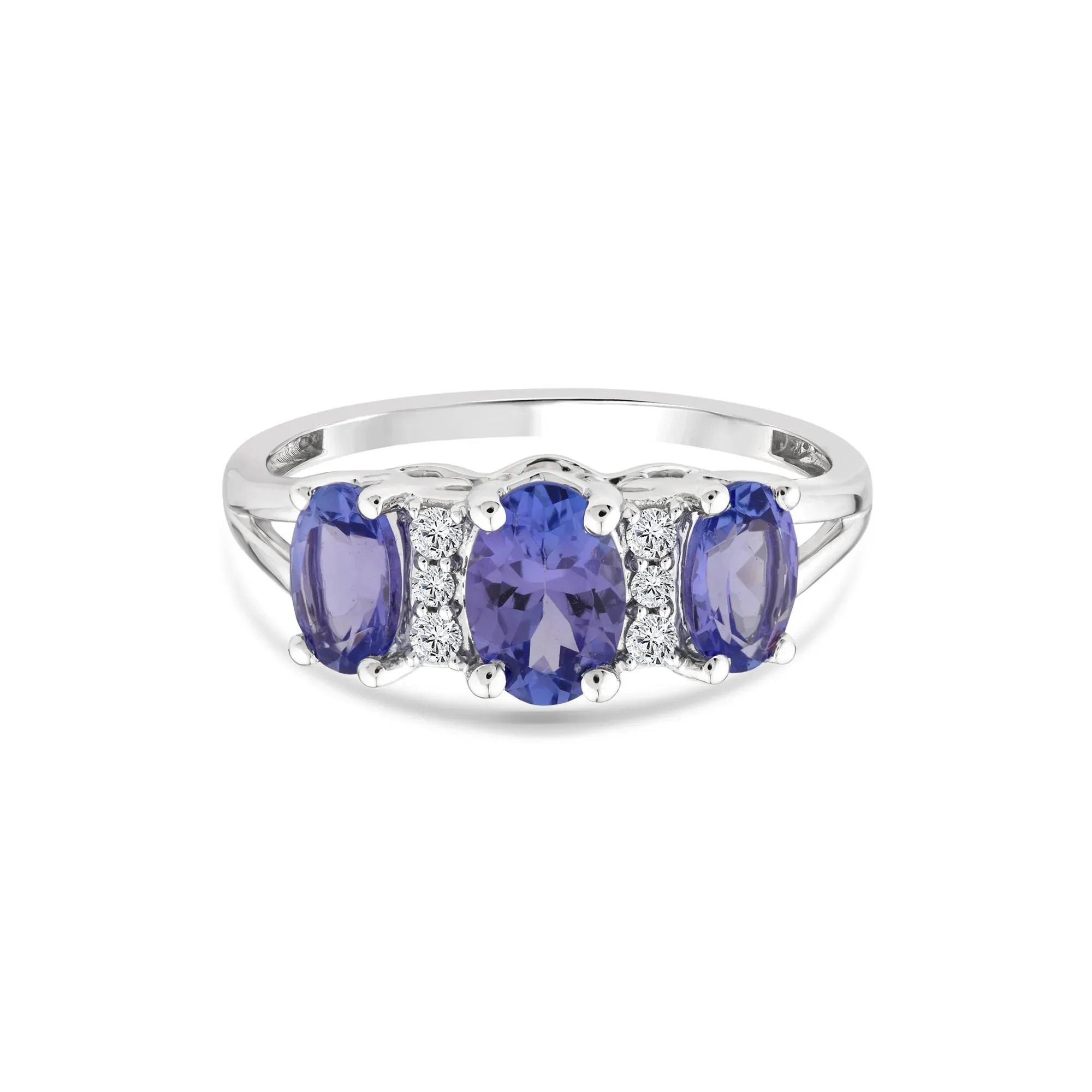 1/10 CT. Tw. Tanzanite and Diamond Ring 10K White Gold Round Brilliant Cut Size 9 7mm