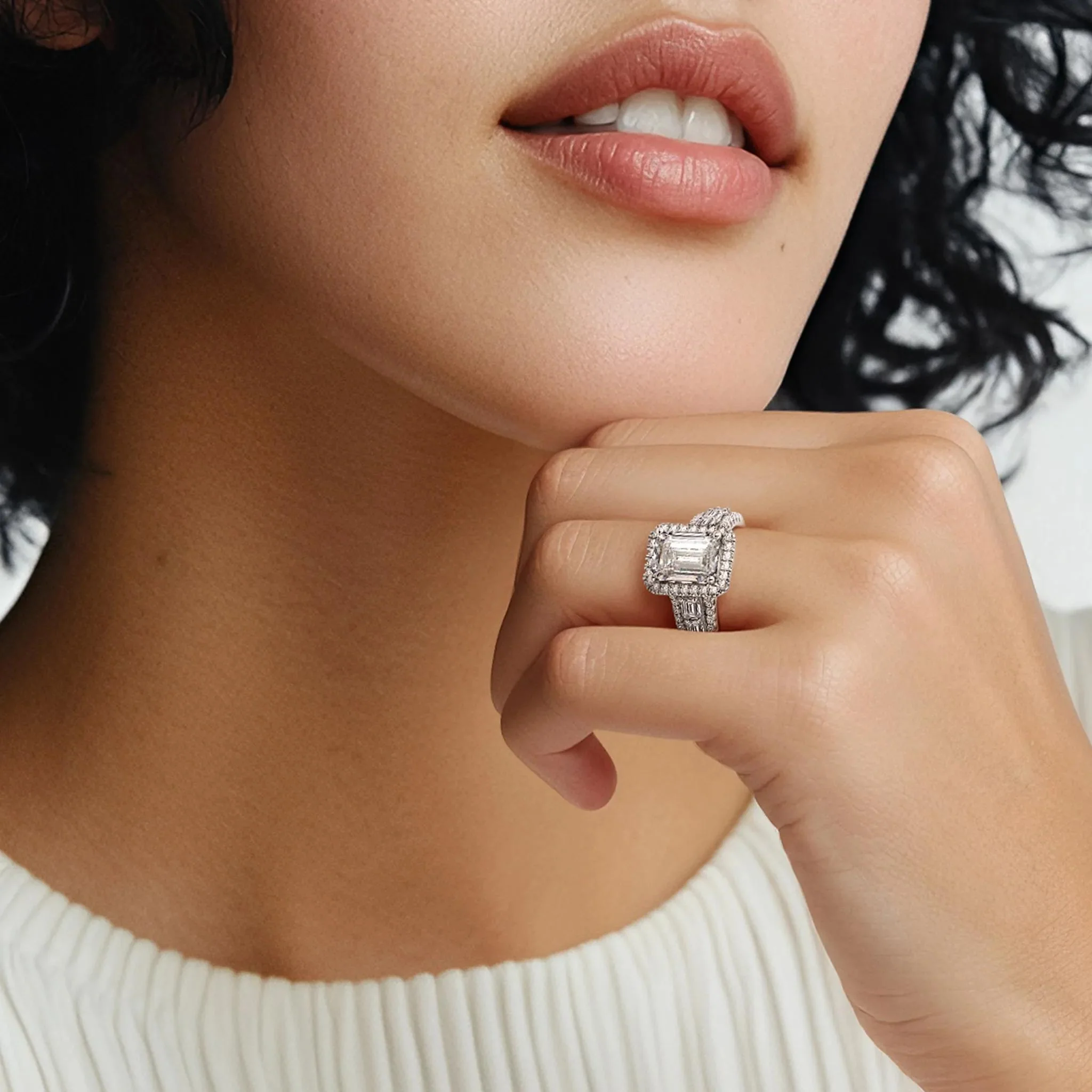 4 1/4 CT. Tw. Lab Grown Diamond Emerald-Cut Ring 14K White Gold Size 7 - Image 5