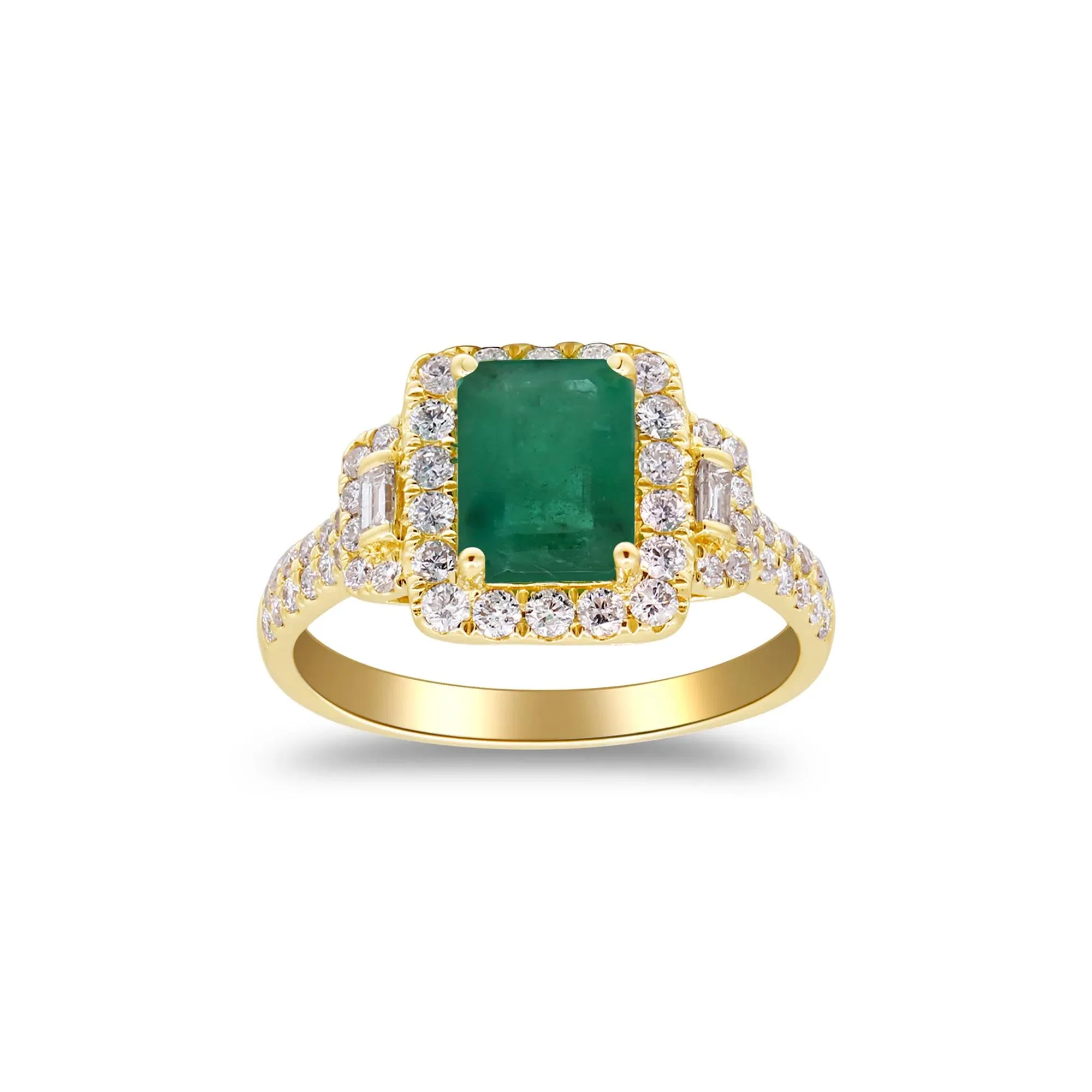 5/8 CT. Tw. Emerald-Cut Emerald and Diamond Ring 14K Yellow Gold Round Brilliant Cut Size 6 2mm
