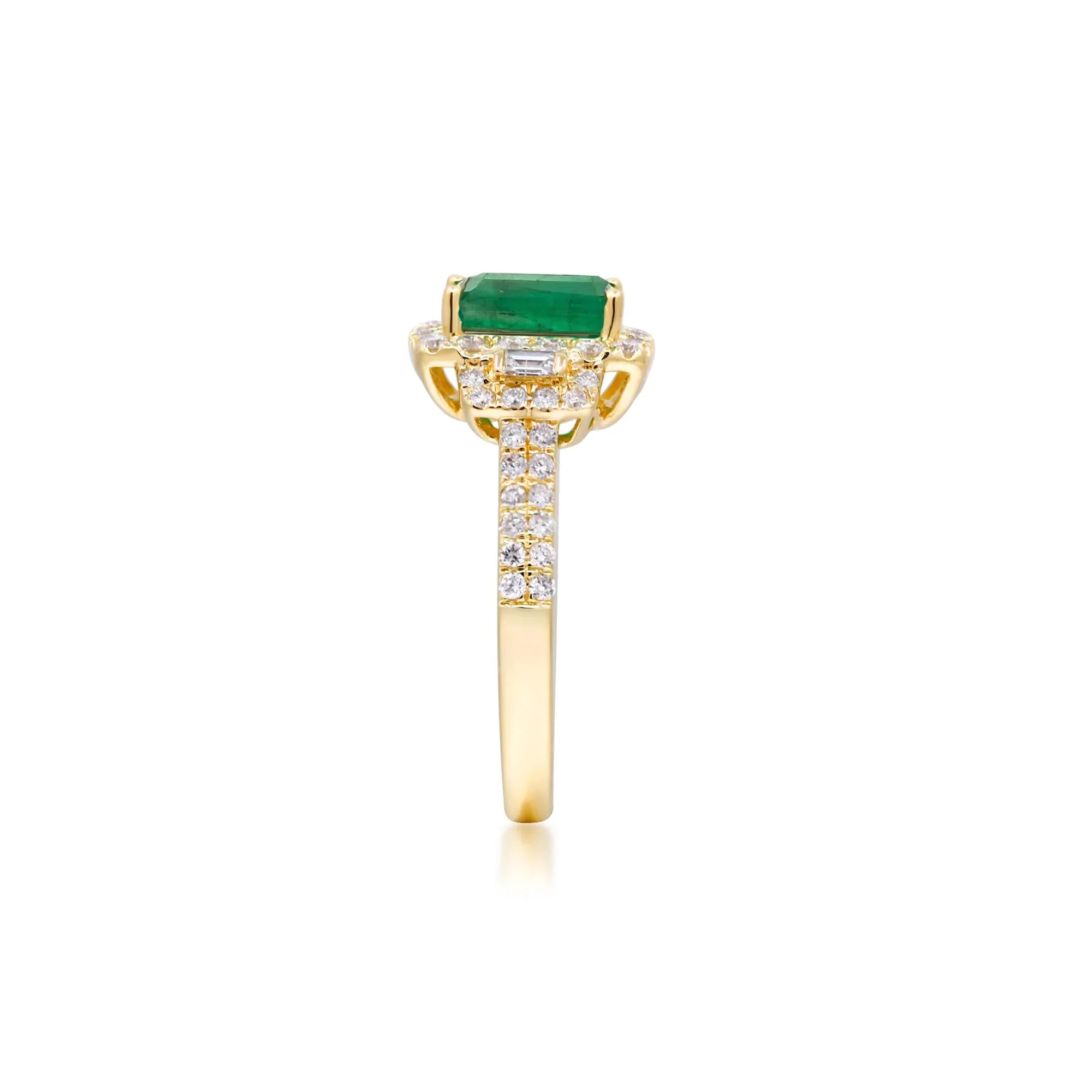 5/8 CT. Tw. Emerald-Cut Emerald and Diamond Ring 14K Yellow Gold Round Brilliant Cut Size 6.5 2mm - Image 3