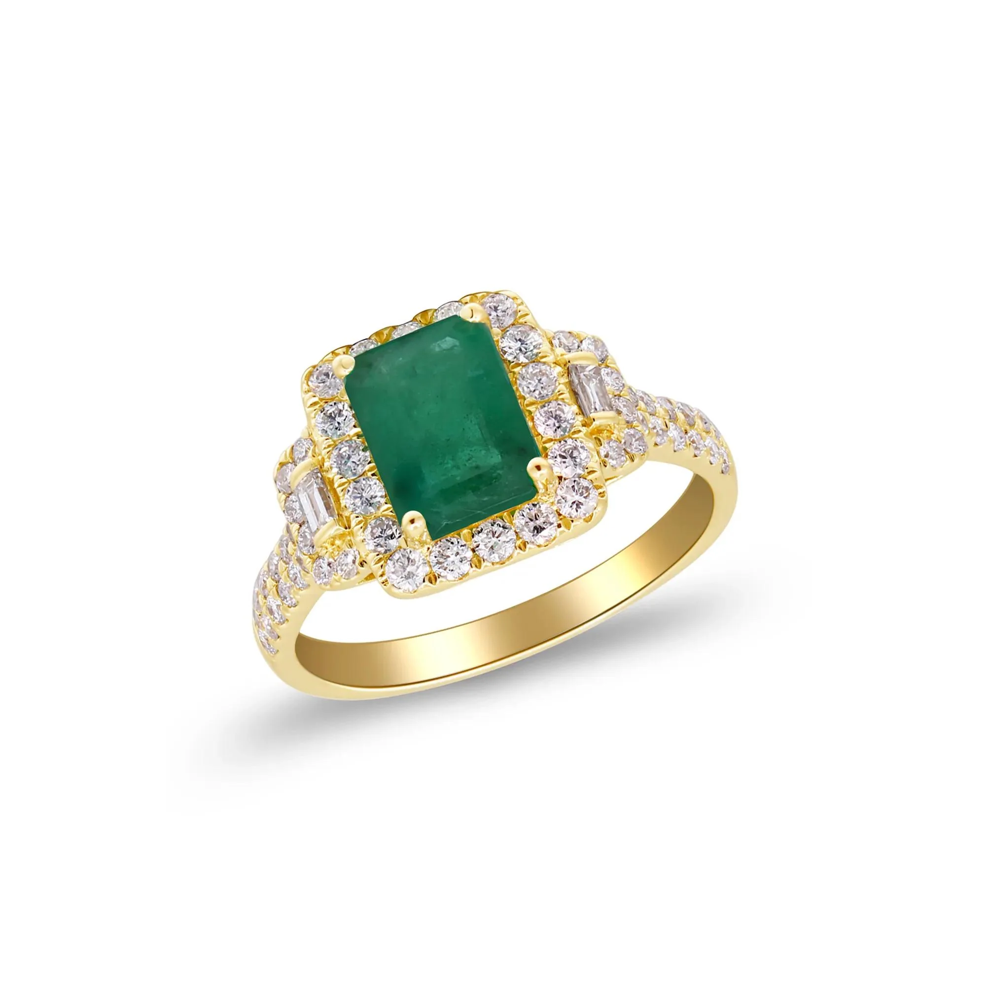 5/8 CT. Tw. Emerald-Cut Emerald and Diamond Ring 14K Yellow Gold Round Brilliant Cut Size 6.5 2mm - Image 4