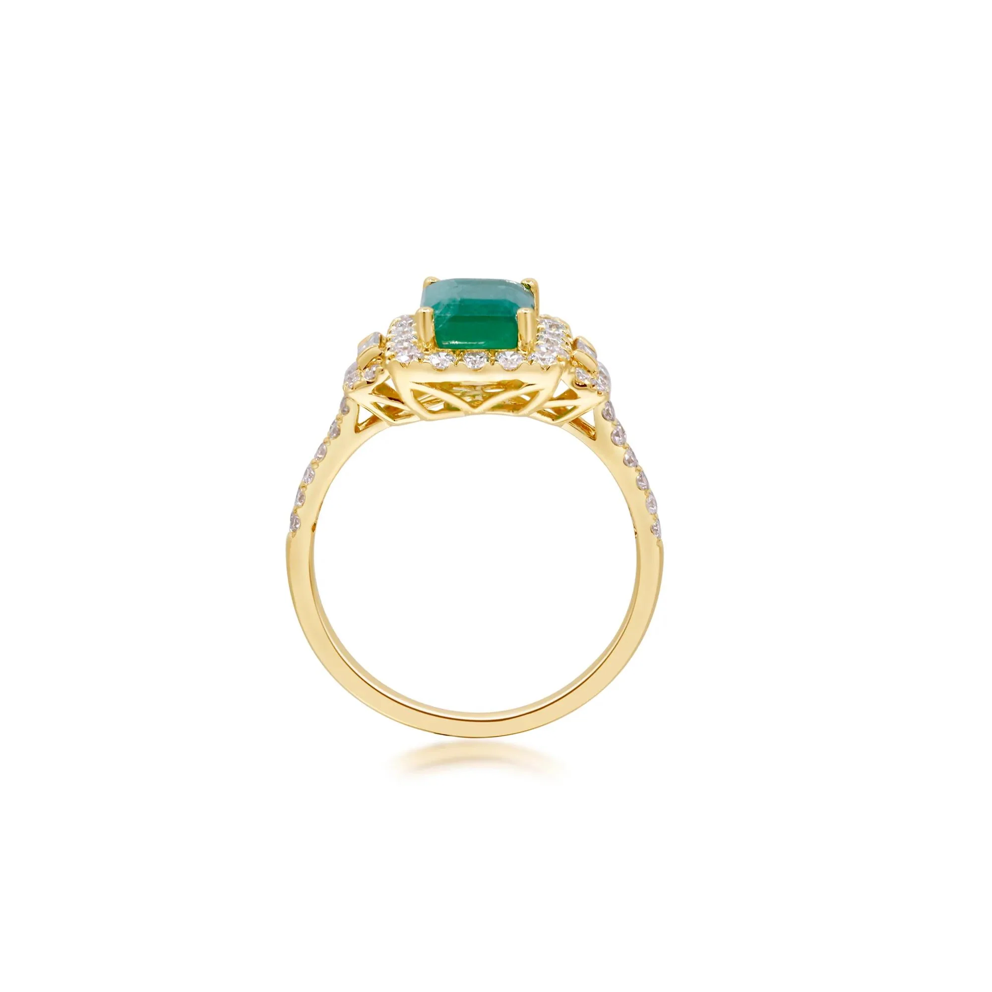 5/8 CT. Tw. Emerald-Cut Emerald and Diamond Ring 14K Yellow Gold Round Brilliant Cut Size 7.5 2mm - Image 2