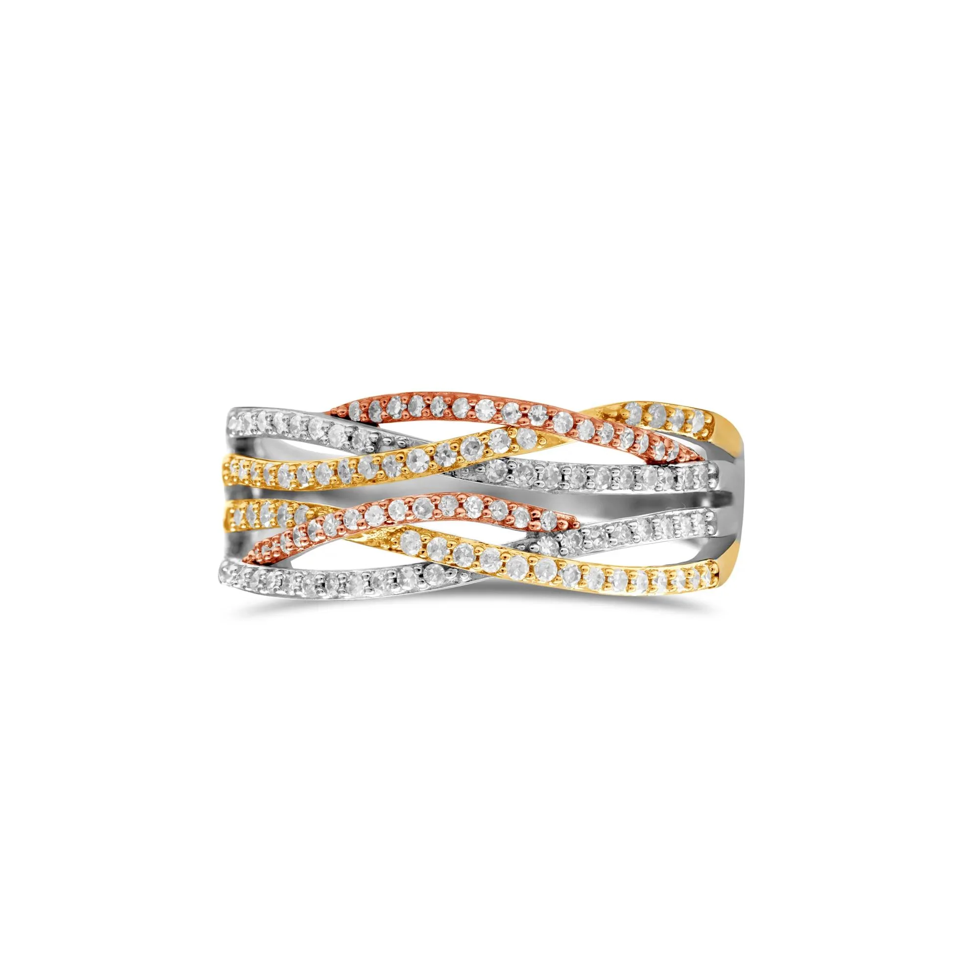1/3 CT. Tw. Diamond Flyover Ring 14K White Yellow and Rose Gold Size 6