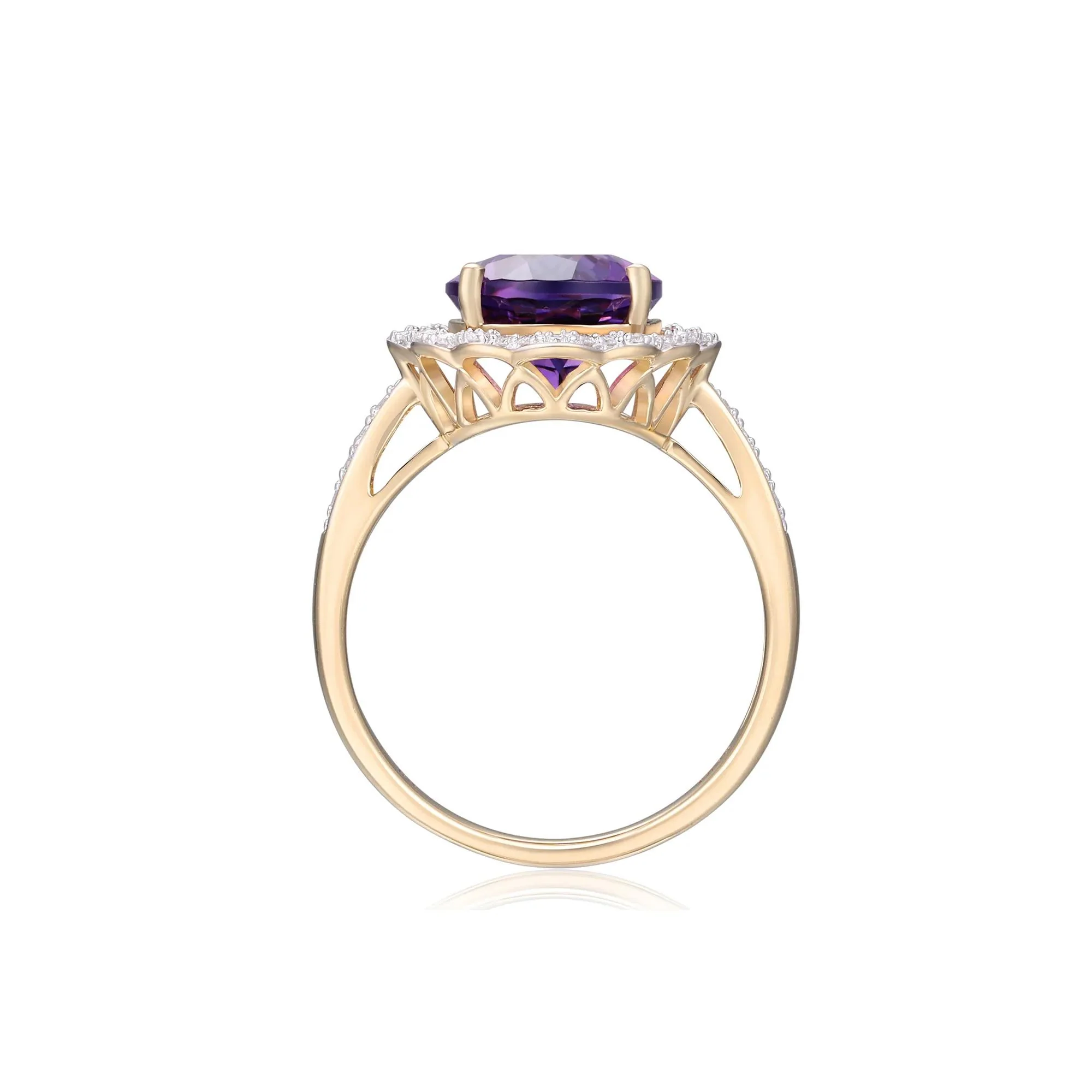 1/7 CT. Tw. Amethyst and Diamond Scalloped Halo Ring 10K Yellow Gold Round Brilliant Cut Size 8 - Image 2