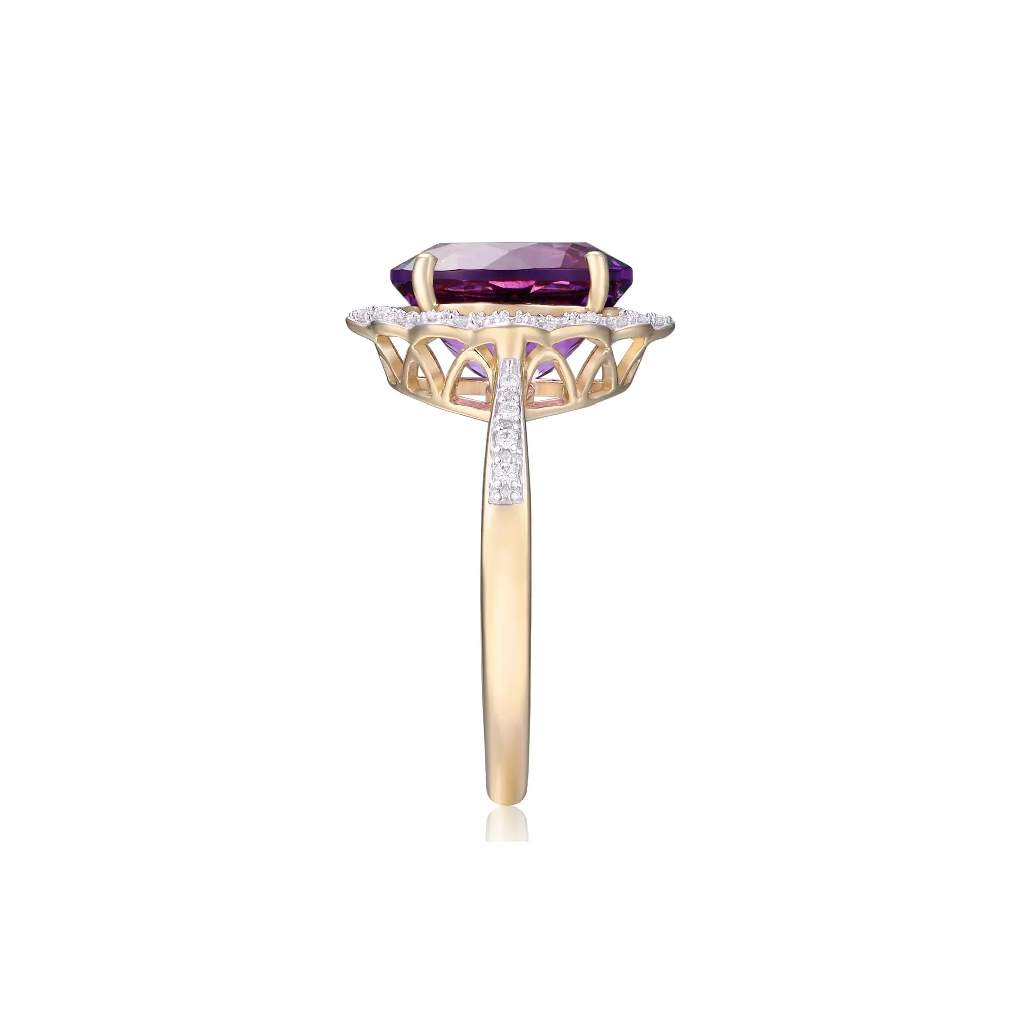 1/7 CT. Tw. Amethyst and Diamond Scalloped Halo Ring 10K Yellow Gold Round Brilliant Cut Size 8 - Image 3