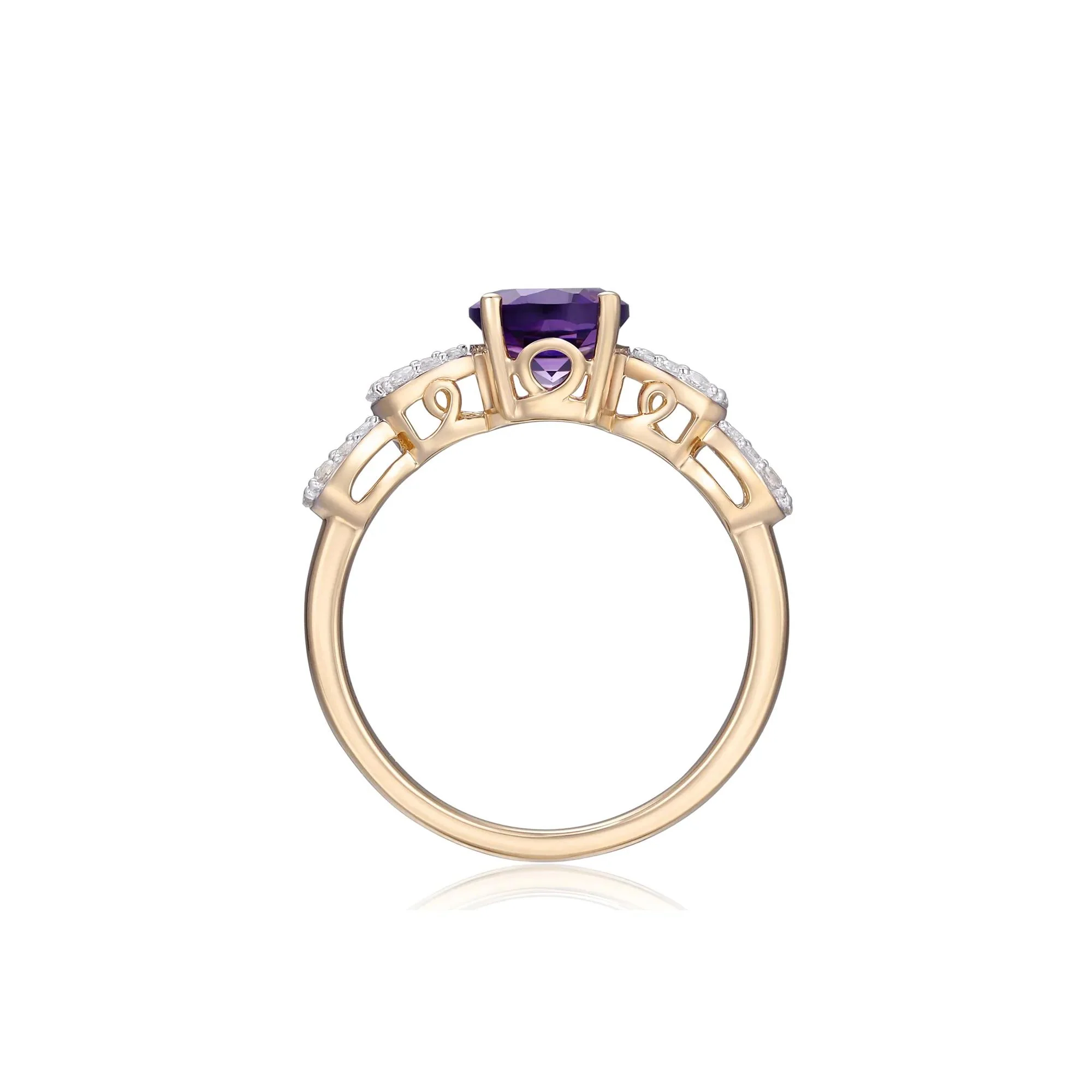 Oval Amethyst and Lab-Created White Sapphire Ring 10K Yellow Gold Size 8.5 - Image 2