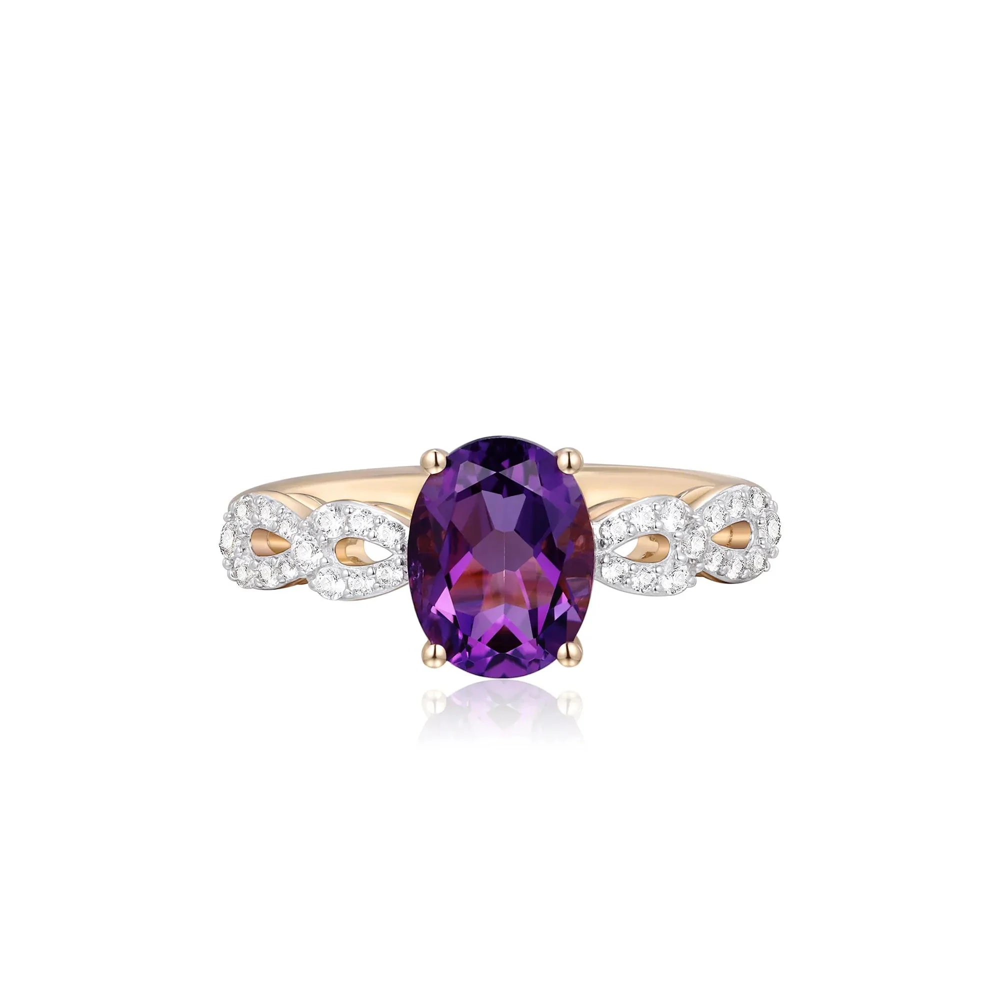 Oval Amethyst and Lab-Created White Sapphire Ring 10K Yellow Gold Size 9
