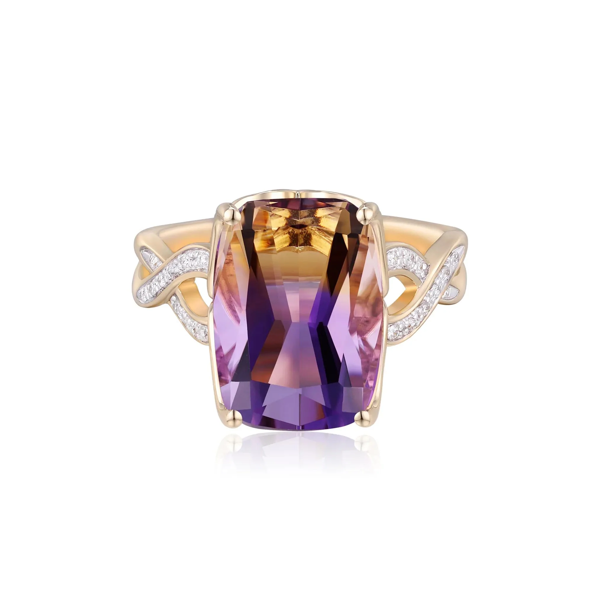 Elongated Cushion Ametrine and Diamond Accent Ring 10K Yellow Gold Round Brilliant Cut Size 7.5