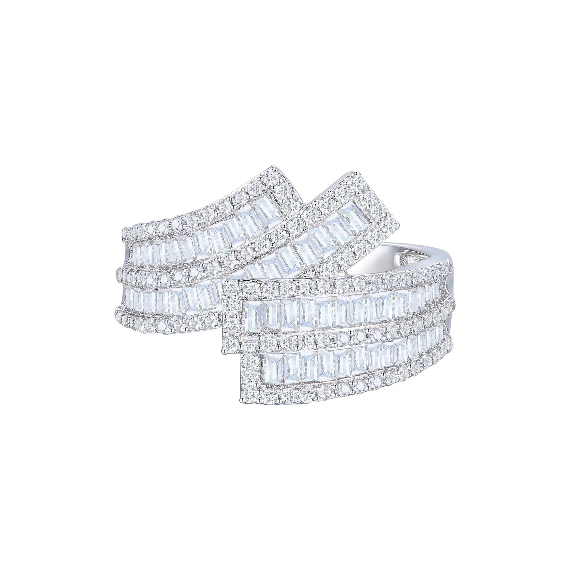 1 CT. Tw. Baguette and Round Diamond Crossover Ring 10K White Gold Size 6 1mm
