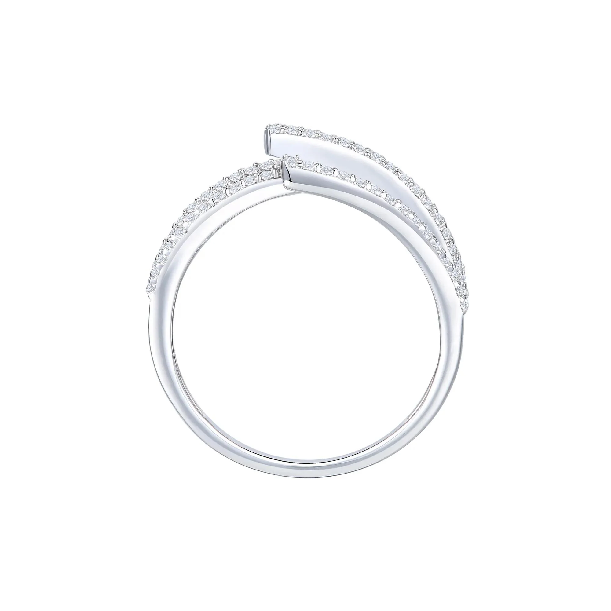 1 CT. Tw. Baguette and Round Diamond Crossover Ring 10K White Gold Size 6.5 1mm - Image 2