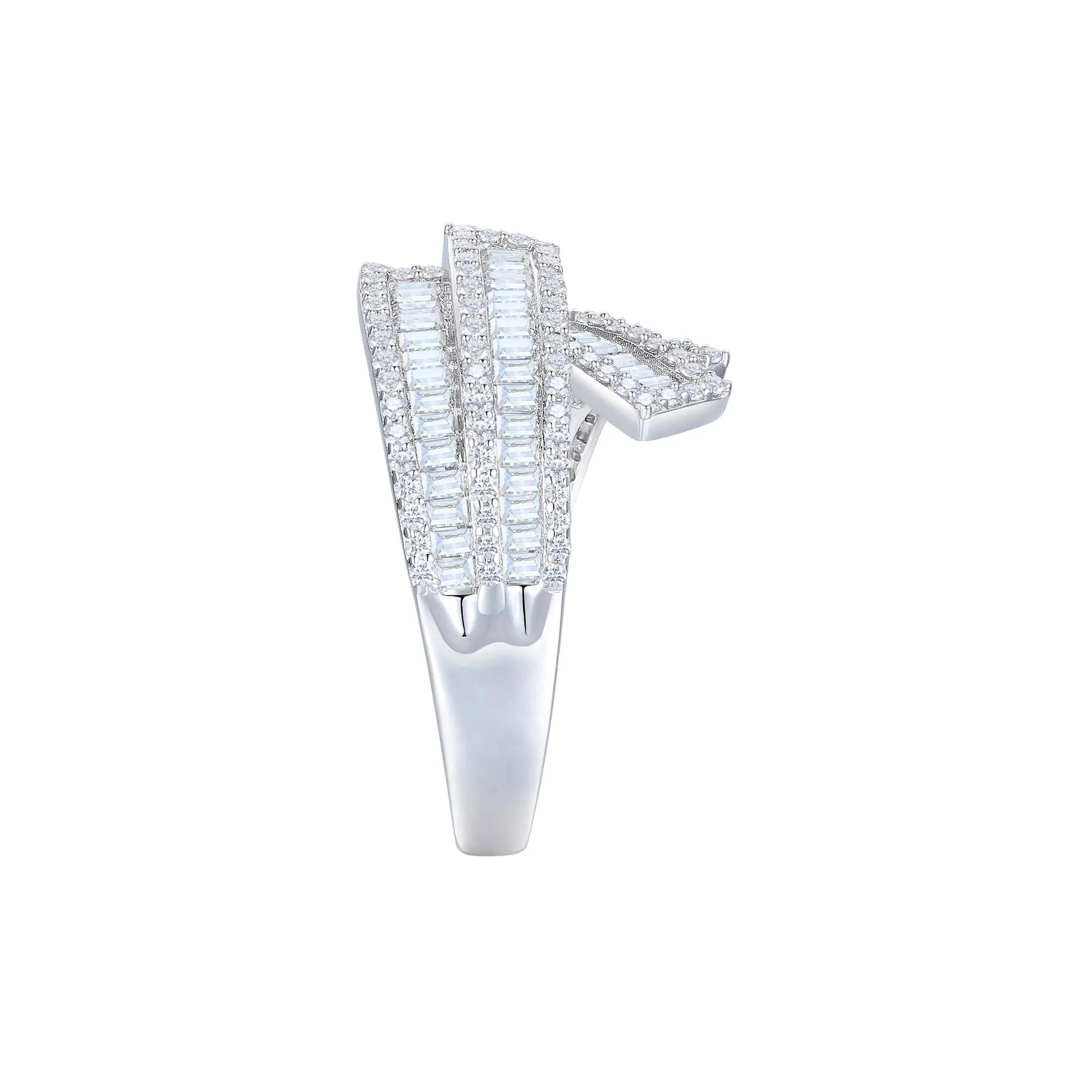 1 CT. Tw. Baguette and Round Diamond Crossover Ring 10K White Gold Size 6.5 1mm - Image 3