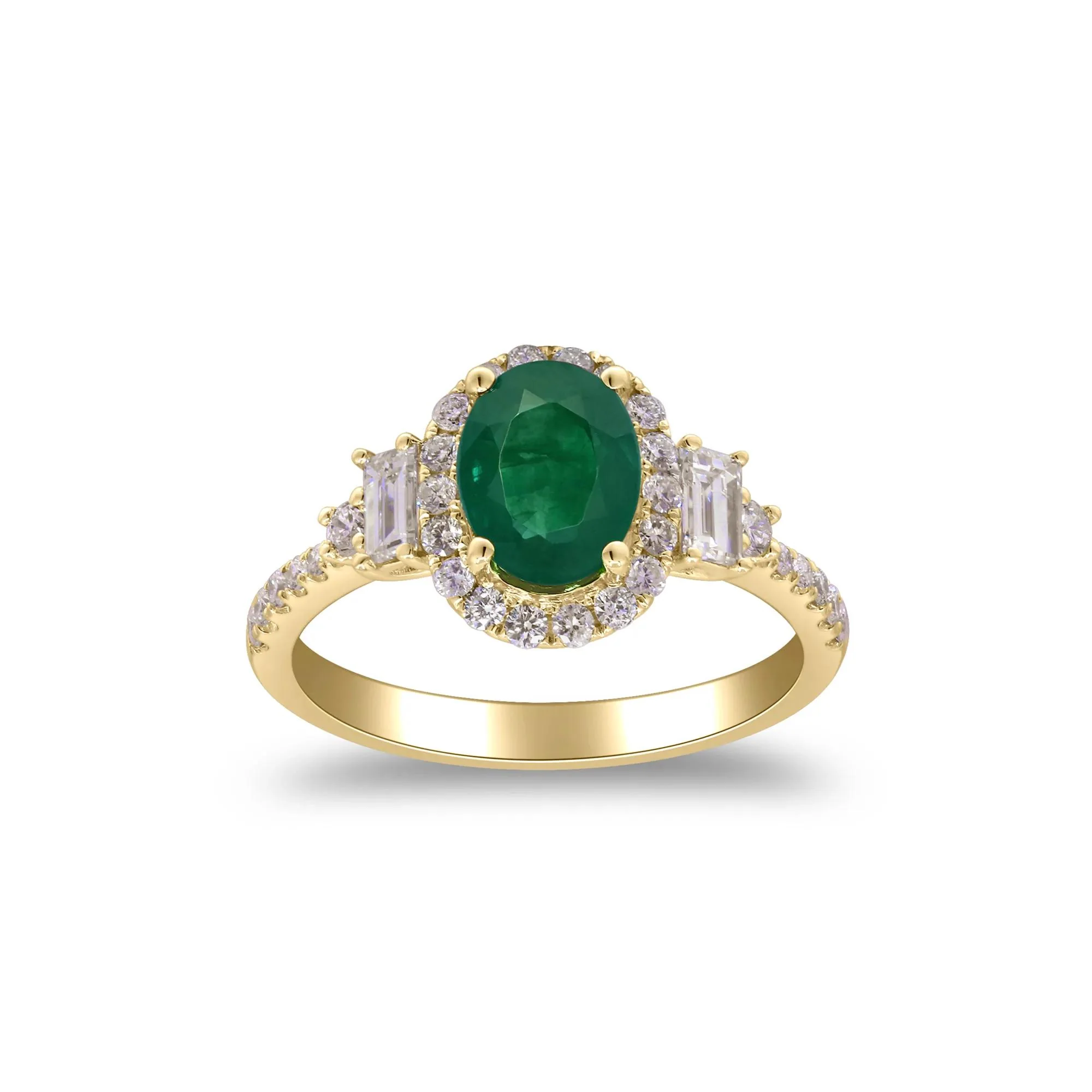 5/8 CT. Tw. Emerald and Diamond Oval Halo Ring 14K Yellow Gold Round Brilliant Cut Size 8.5 2mm
