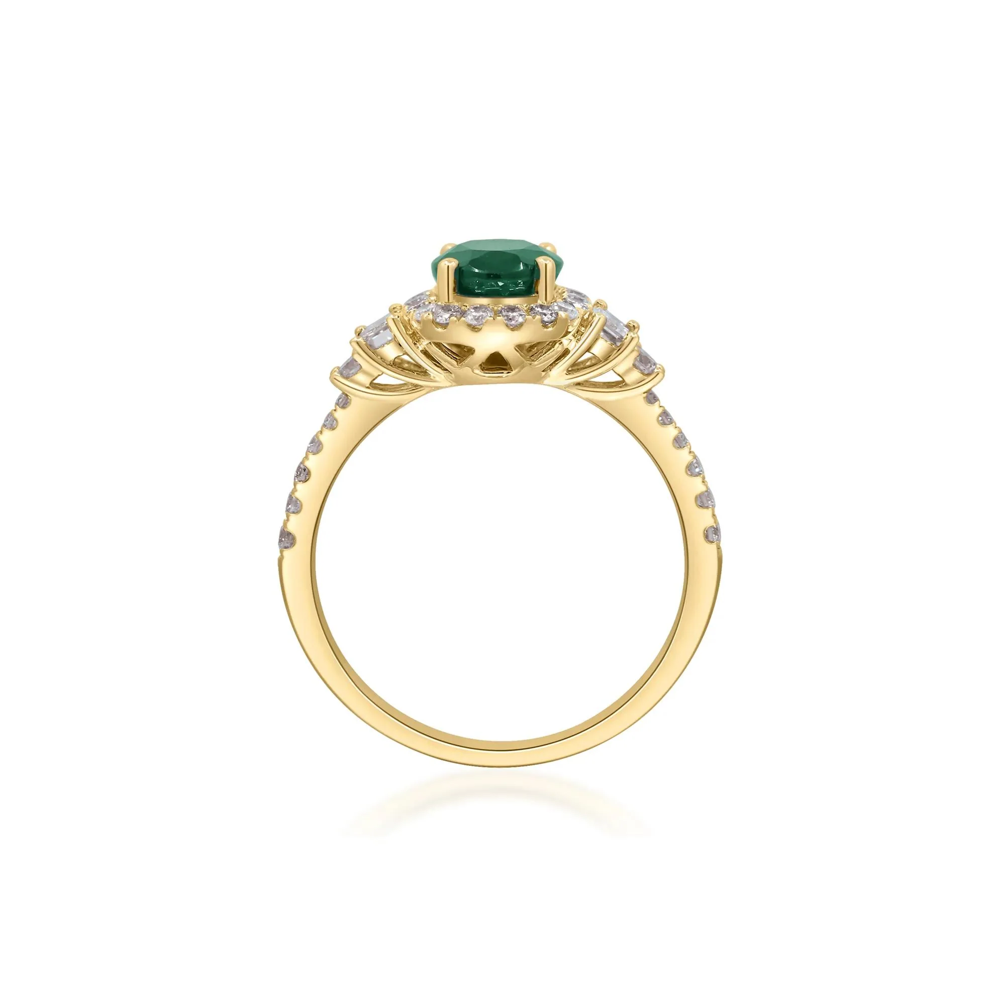 5/8 CT. Tw. Emerald and Diamond Oval Halo Ring 14K Yellow Gold Round Brilliant Cut Size 8.5 2mm - Image 2