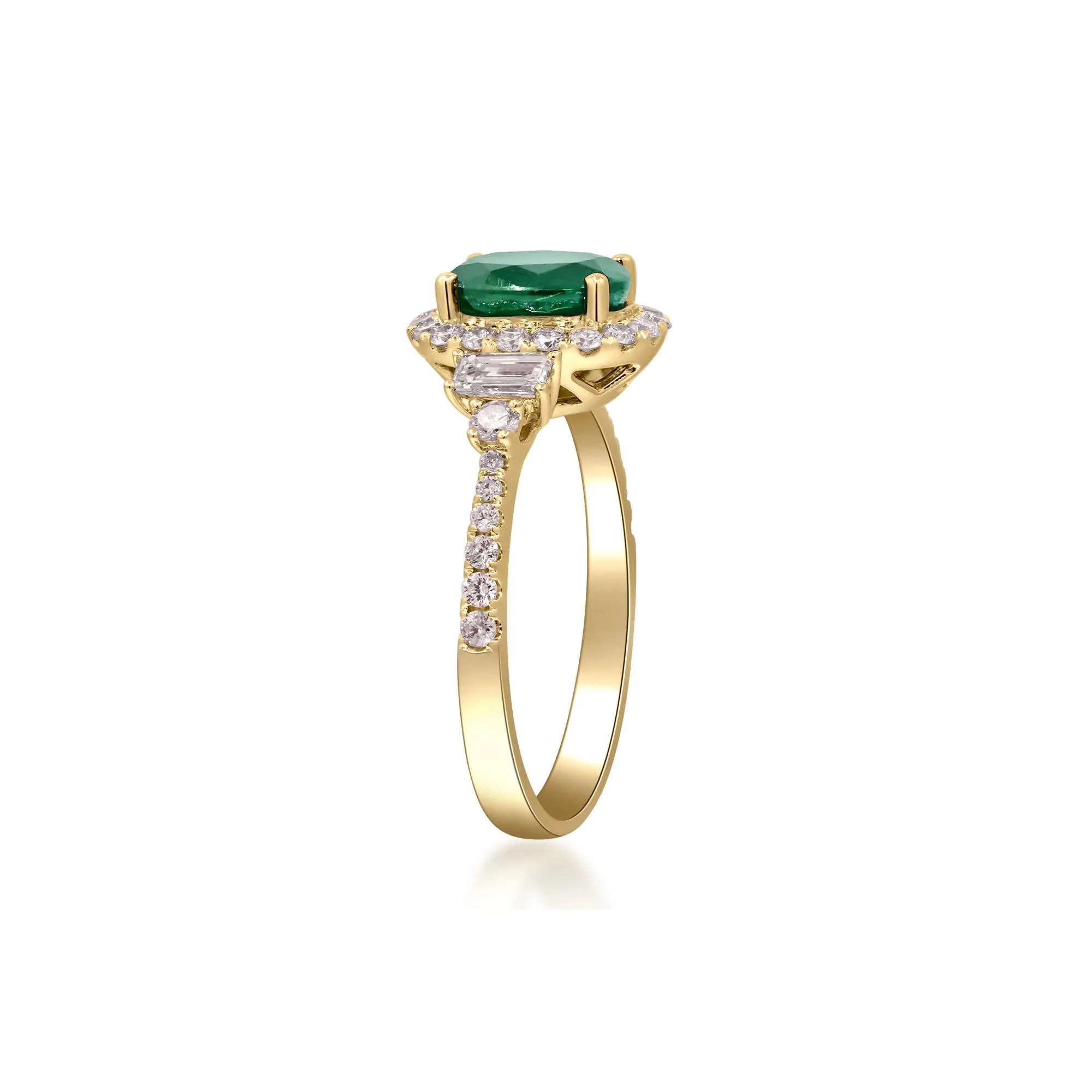5/8 CT. Tw. Emerald and Diamond Oval Halo Ring 14K Yellow Gold Round Brilliant Cut Size 8.5 2mm - Image 3